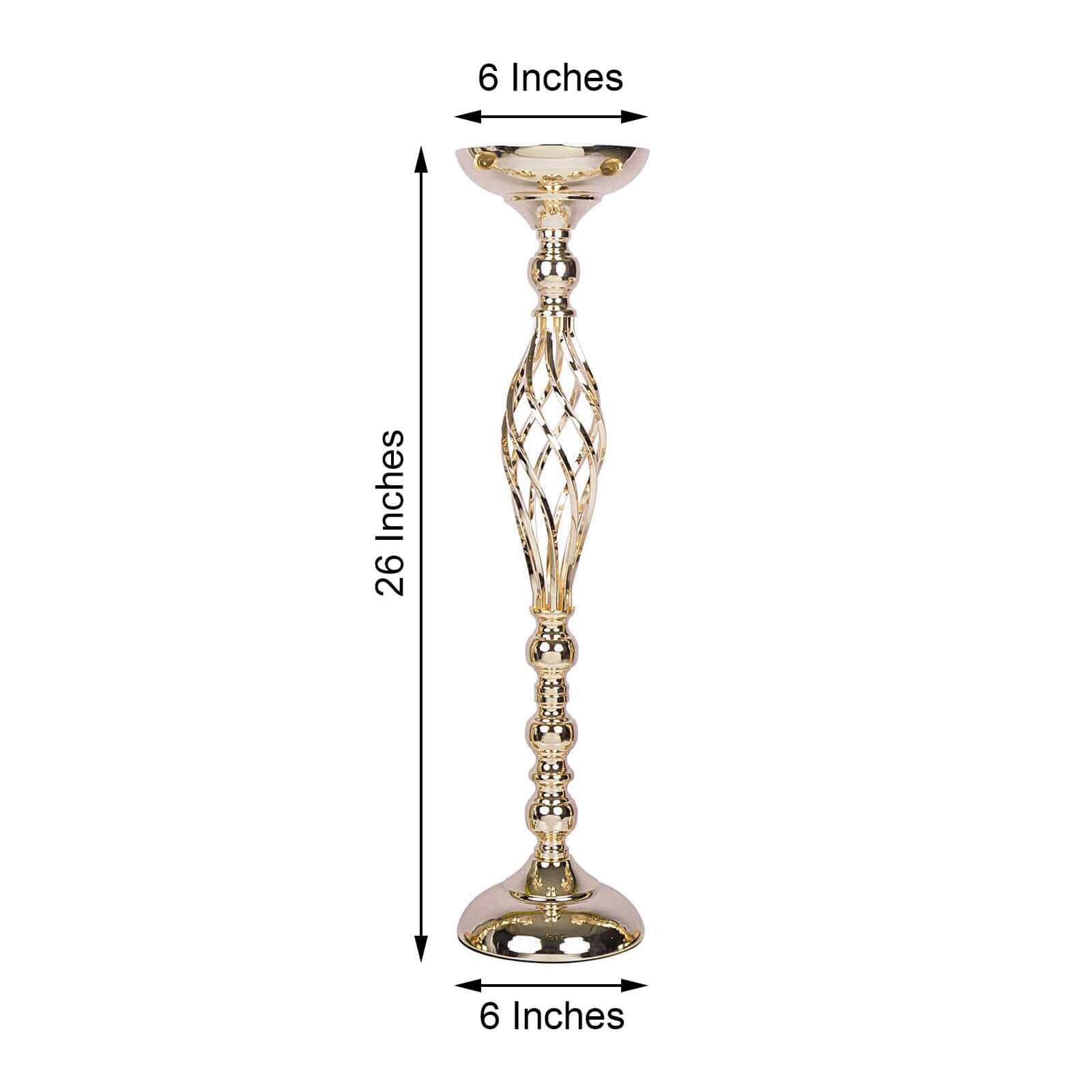 2 - Pack Metal Pillar Candle Holders Reversible Flower Ball Pedestal Design Gold - Decorative Event Centerpieces 26" - Linen Luxes
