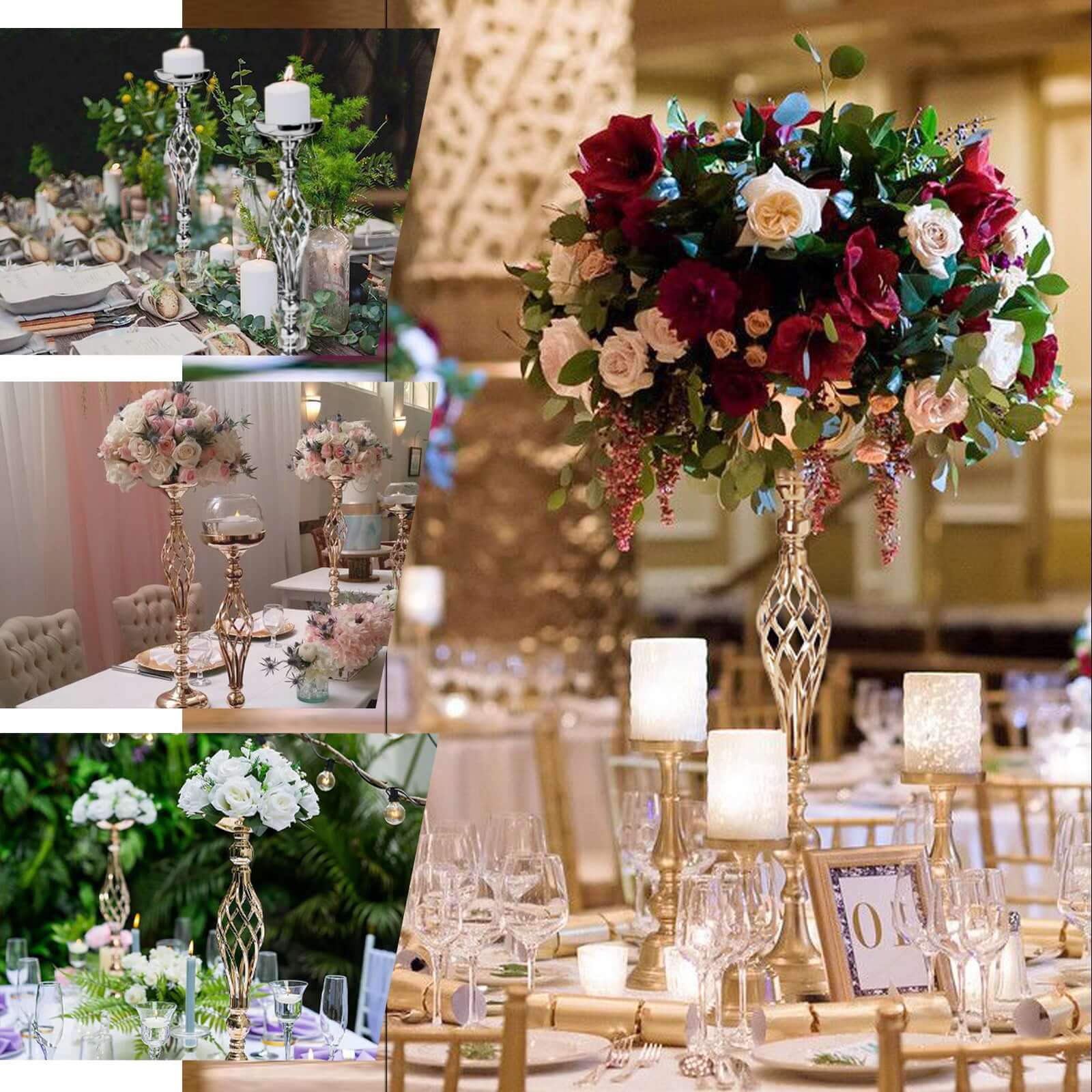 2 - Pack Metal Pillar Candle Holders Reversible Flower Ball Pedestal Design Gold - Decorative Event Centerpieces 26" - Linen Luxes