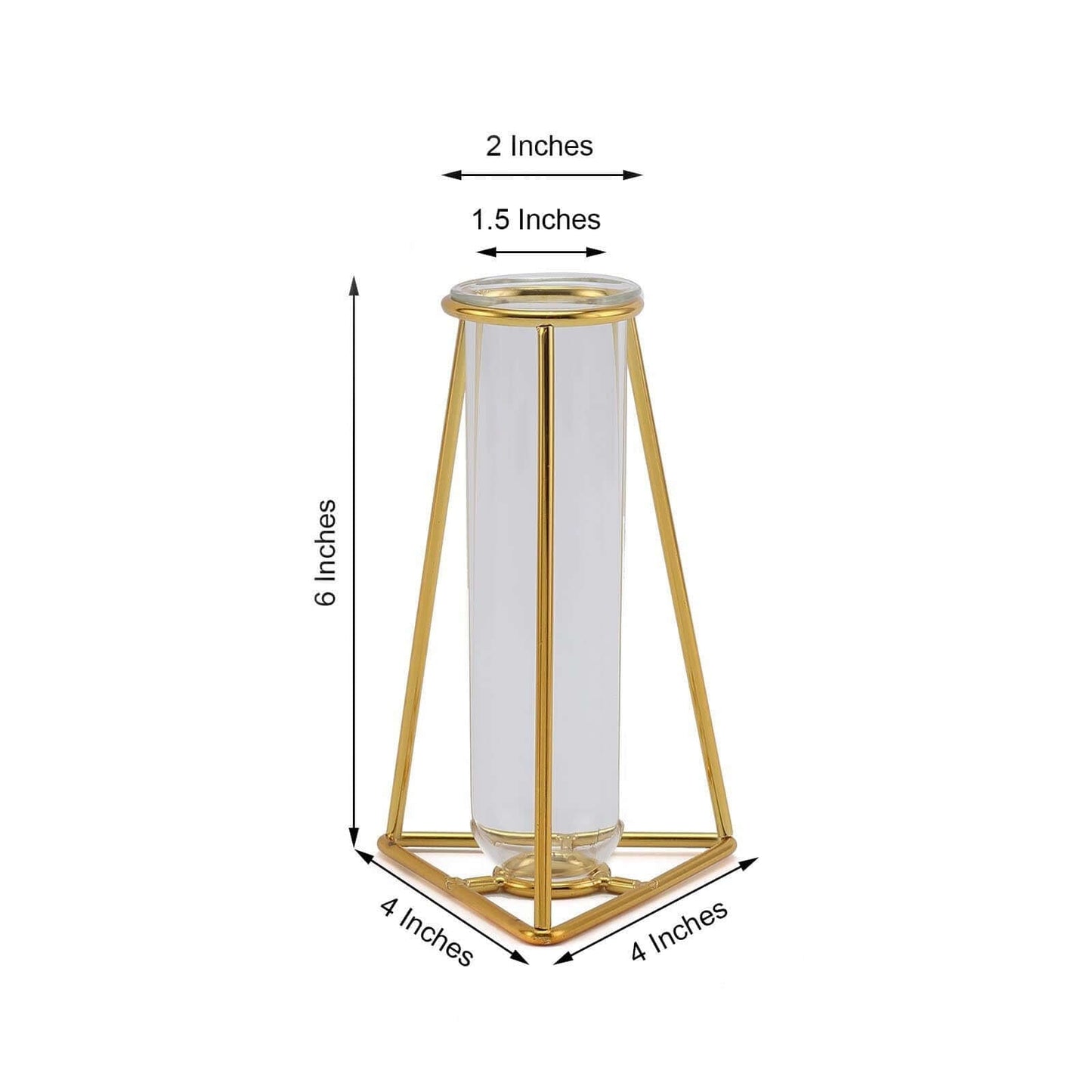2 - Pack Mini Wedding Centerpieces Gold Metal Frame Triangular Geometric Design - Test Tube Bud Vases 6" - Linen Luxes