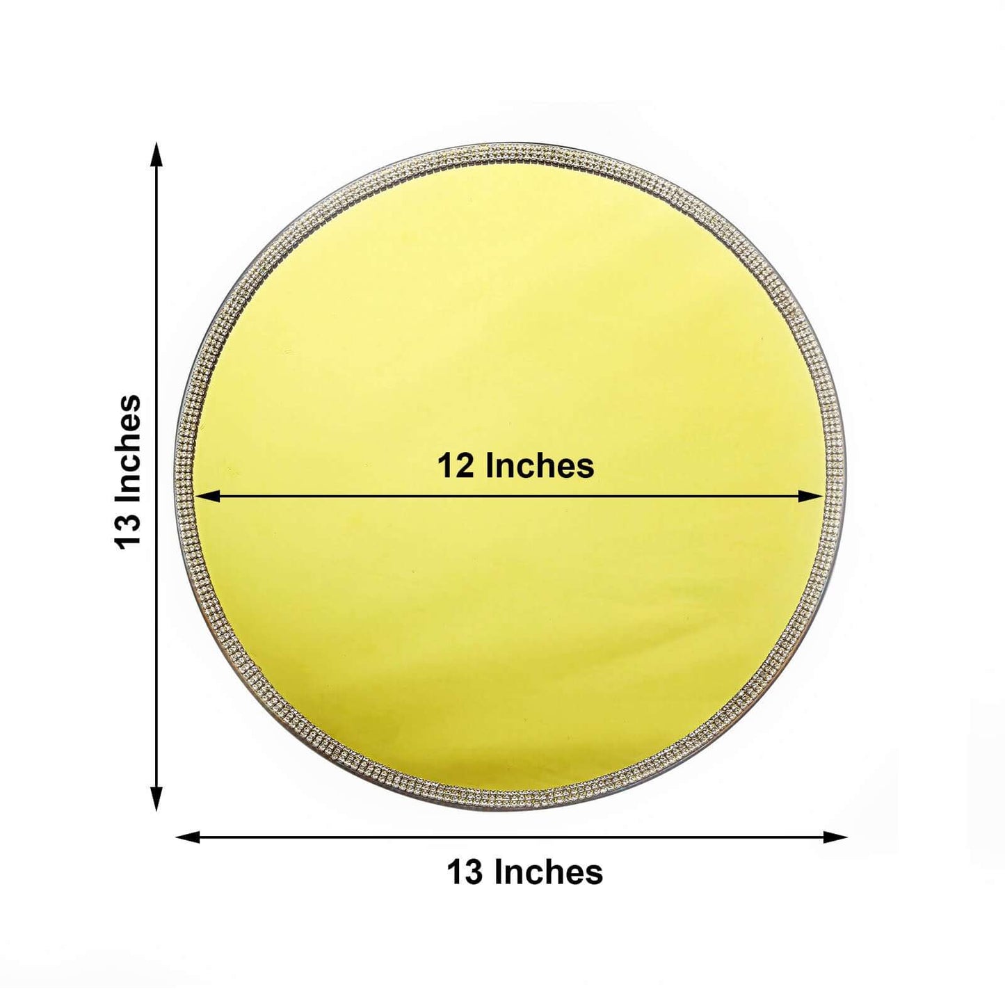 2 - Pack Mirror Glass Round Charger Plates 13" with Metallic Gold Mirror Rhinestone Rim, Dazzling Decorative Chargers - Linen Luxes