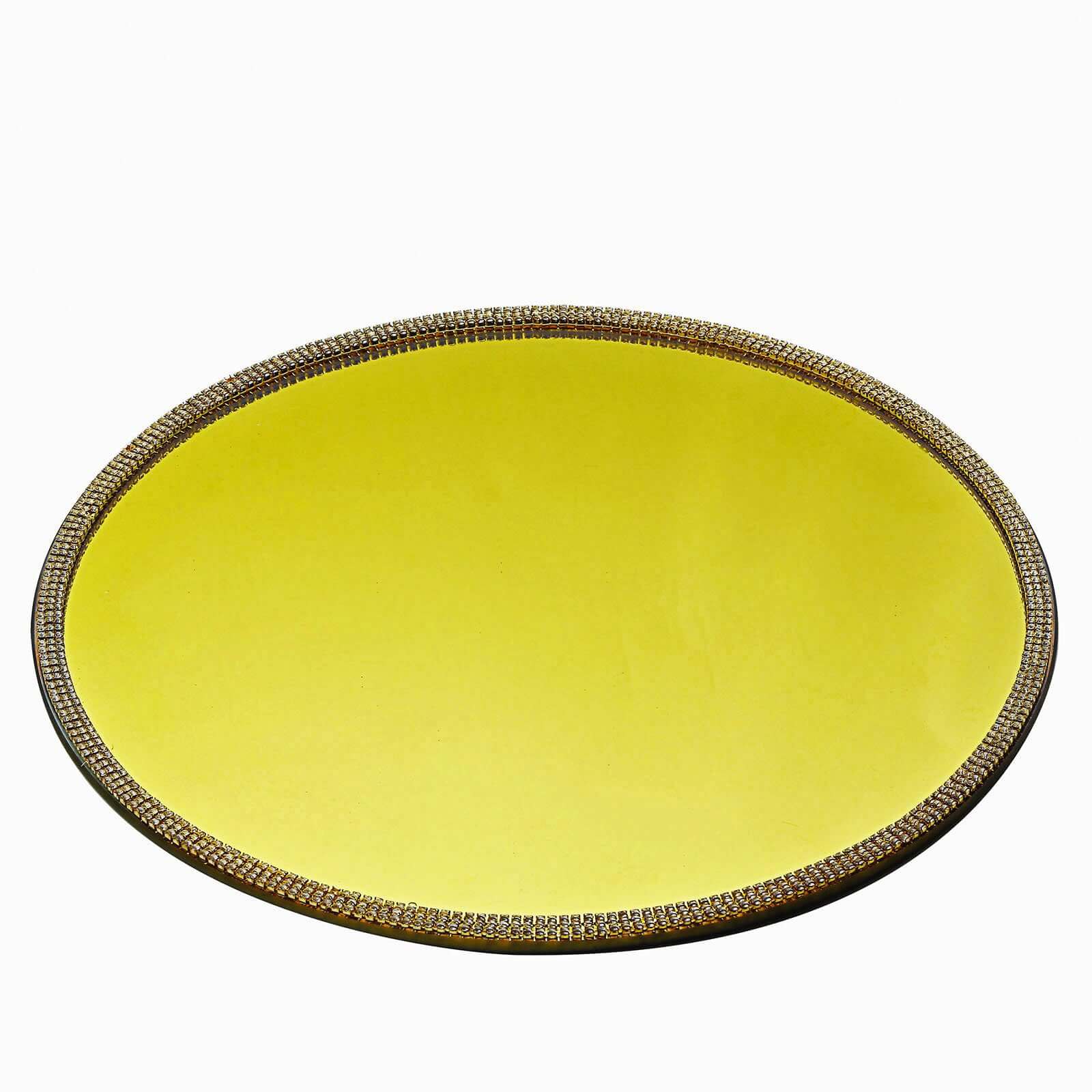 2 - Pack Mirror Glass Round Charger Plates 13" with Metallic Gold Mirror Rhinestone Rim, Dazzling Decorative Chargers - Linen Luxes