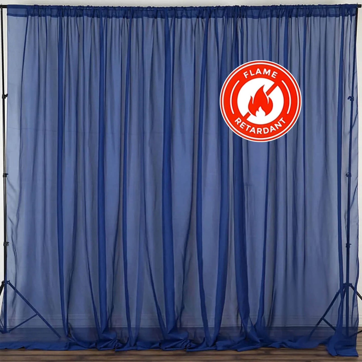 2 Pack Navy Blue Sheer Chiffon Event Curtain Drapes, Durable Flame Resistant Organza Backdrop Event Panels With Rod Pockets - 10ftx10ft - Linen Luxes