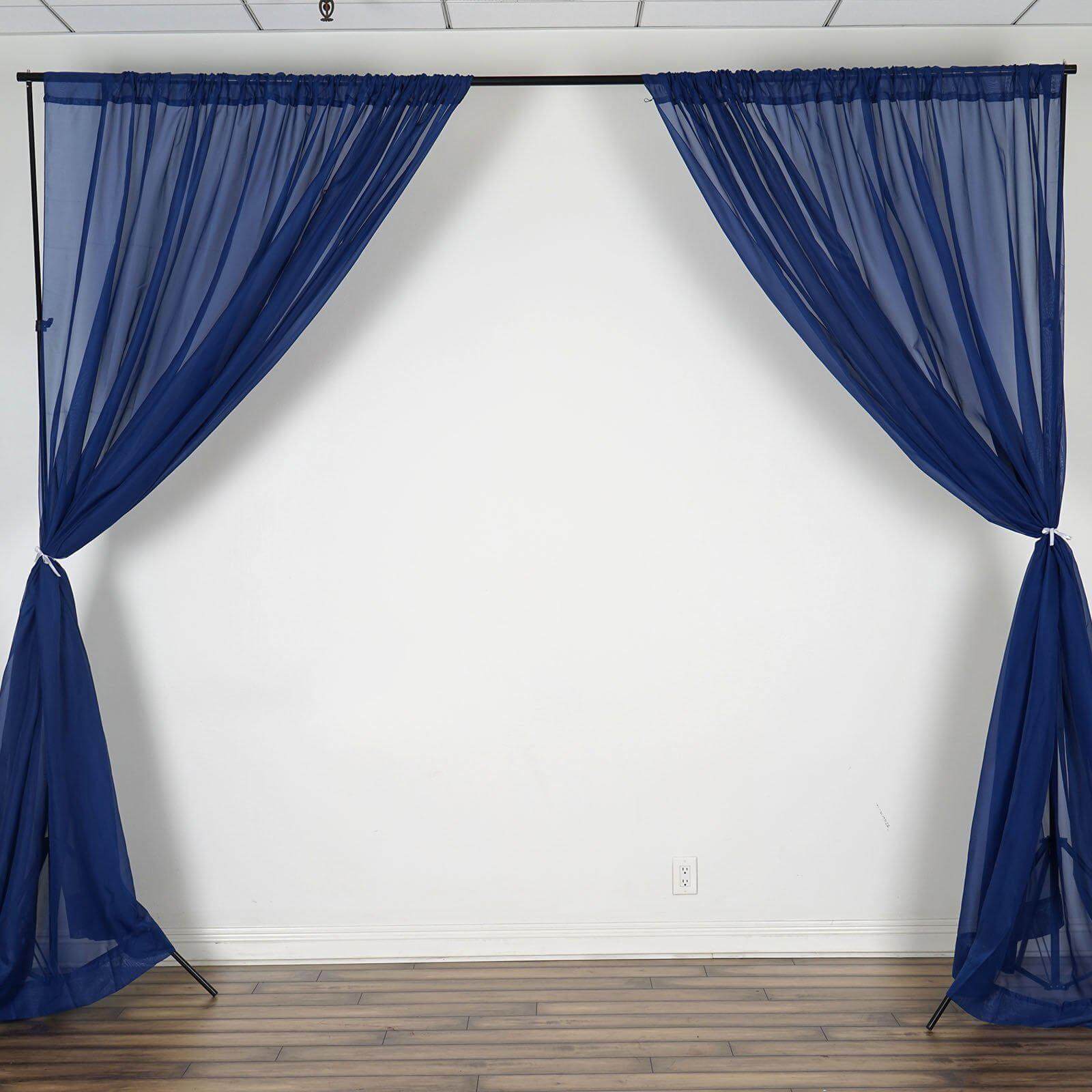 2 Pack Navy Blue Sheer Chiffon Event Curtain Drapes, Durable Flame Resistant Organza Backdrop Event Panels With Rod Pockets - 10ftx10ft - Linen Luxes