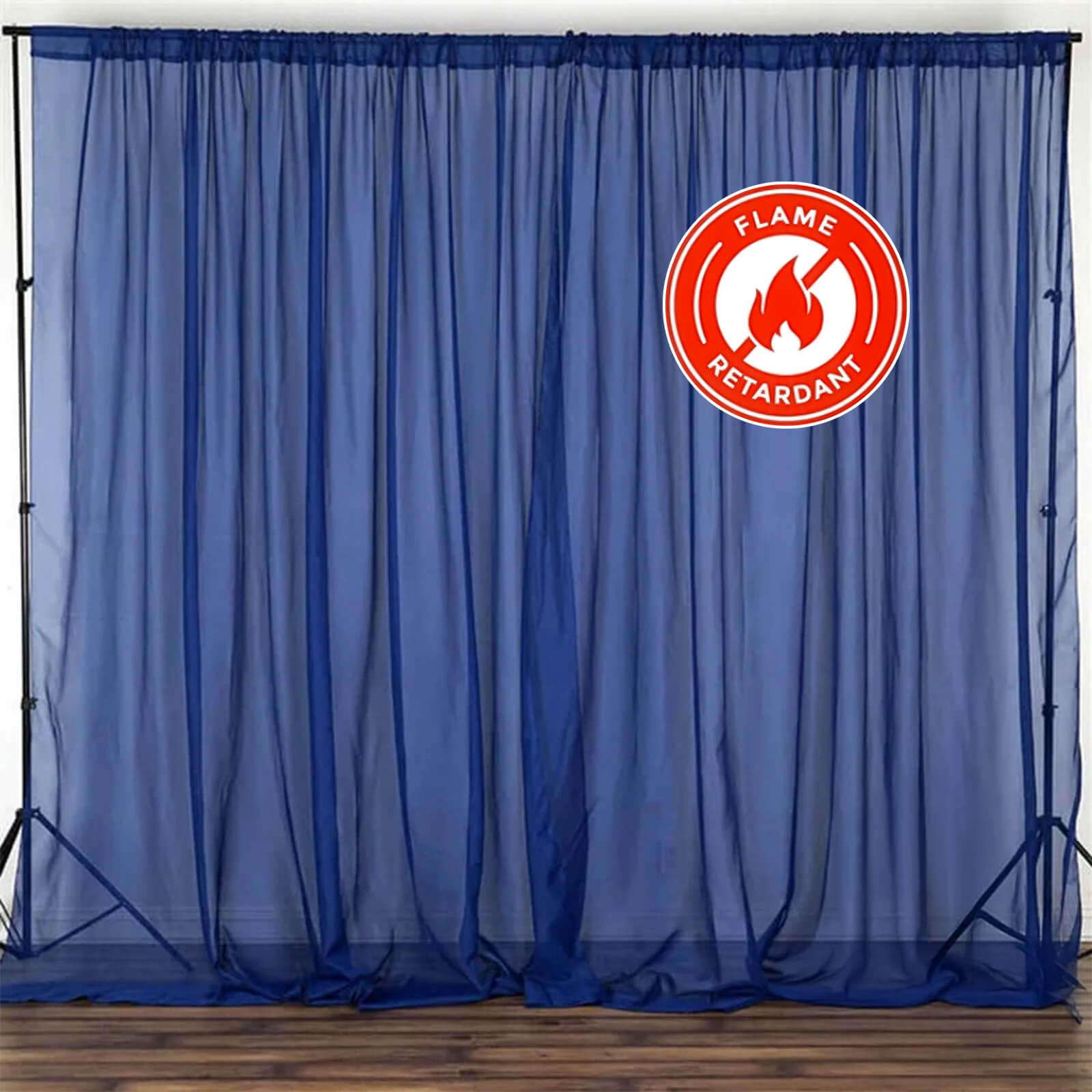 2 Pack Navy Blue Sheer Chiffon Event Curtain Drapes, Durable Flame Resistant Organza Backdrop Event Panels With Rod Pockets - 10ftx10ft - Linen Luxes