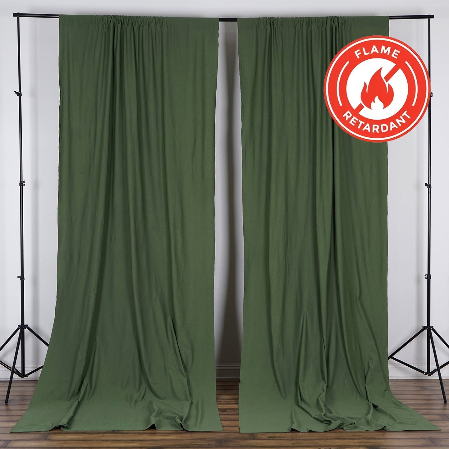 2 Pack Olive Green Scuba Polyester Event Curtain Drapes, Durable Flame Resistant Backdrop Event Panels Wrinkle Free with Rod Pockets - 10ftx10ft - Linen Luxes