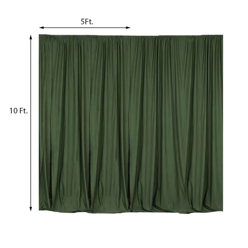 2 Pack Olive Green Scuba Polyester Event Curtain Drapes, Durable Flame Resistant Backdrop Event Panels Wrinkle Free with Rod Pockets - 10ftx10ft - Linen Luxes