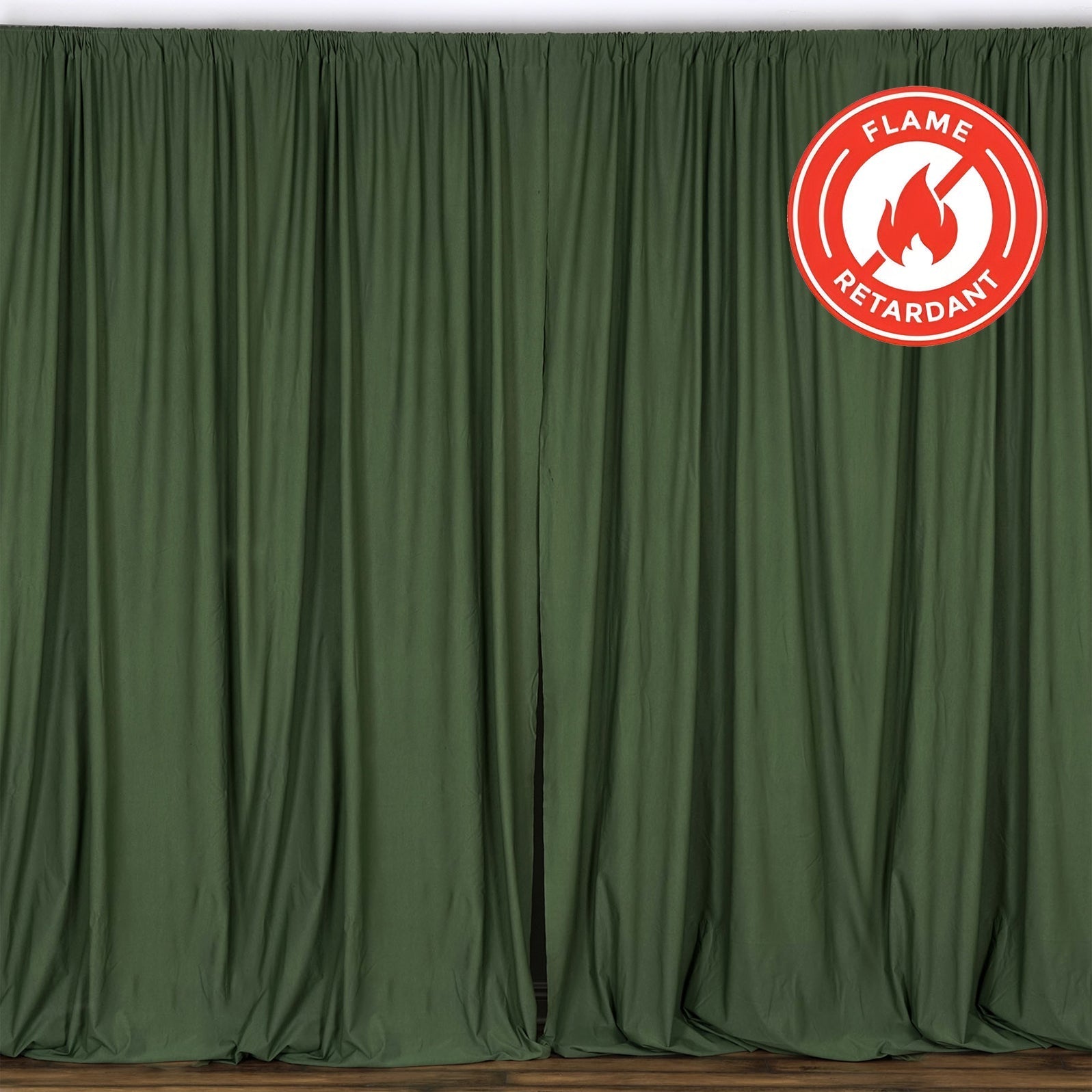 2 Pack Olive Green Scuba Polyester Event Curtain Drapes, Durable Flame Resistant Backdrop Event Panels Wrinkle Free with Rod Pockets - 10ftx10ft - Linen Luxes