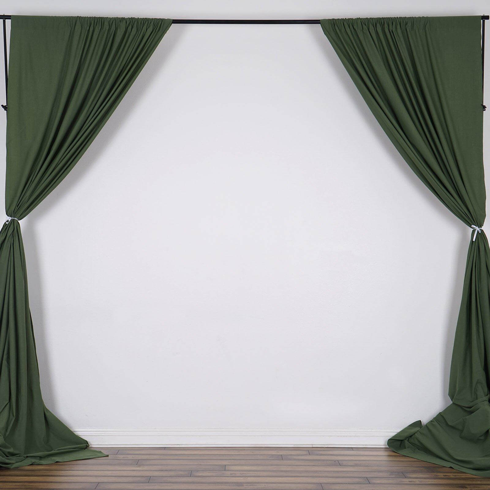 2 Pack Olive Green Scuba Polyester Event Curtain Drapes, Durable Flame Resistant Backdrop Event Panels Wrinkle Free with Rod Pockets - 10ftx10ft - Linen Luxes