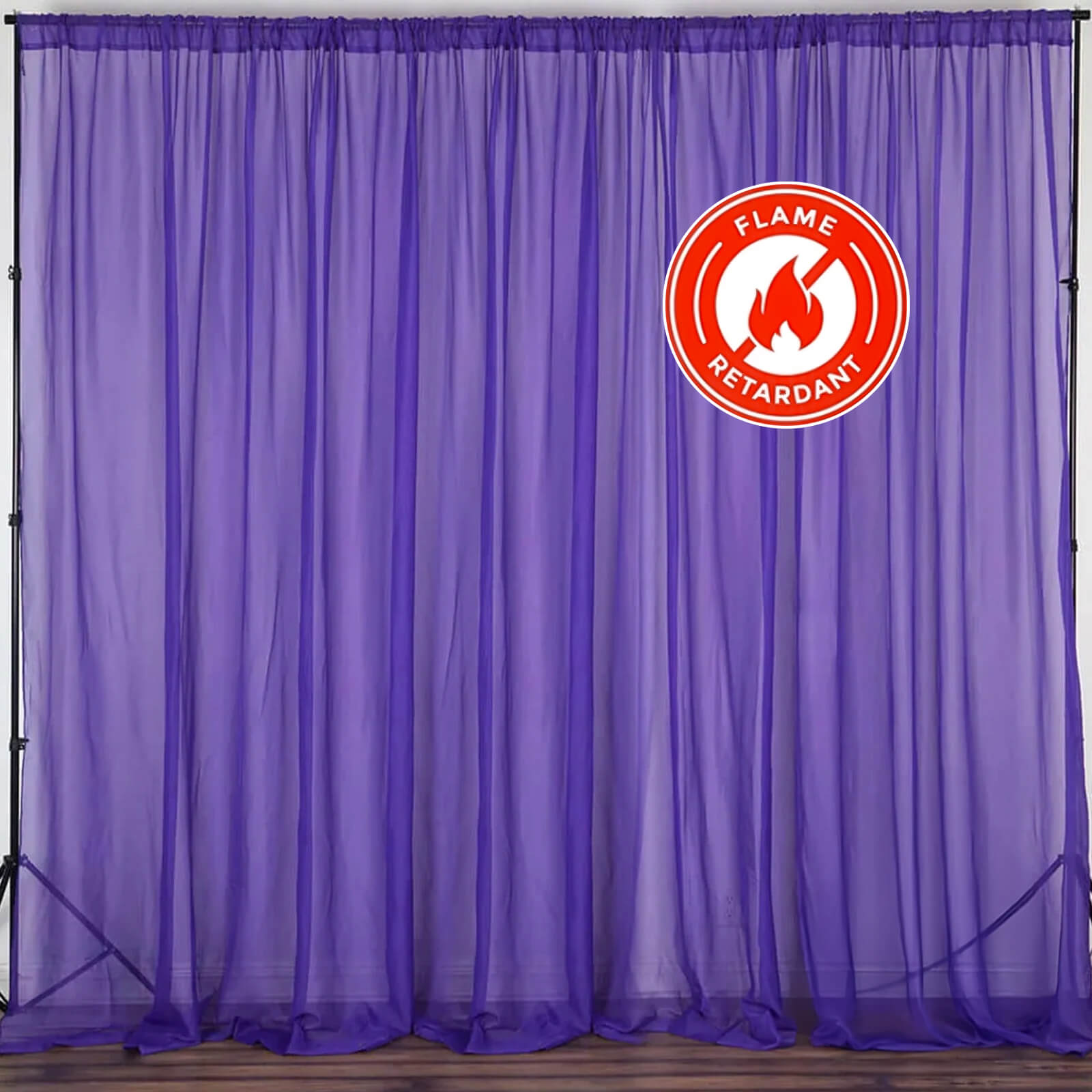 2 Pack Purple Sheer Chiffon Event Curtain Drapes, Durable Flame Resistant Organza Backdrop Event Panels With Rod Pockets - 10ftx10ft - Linen Luxes