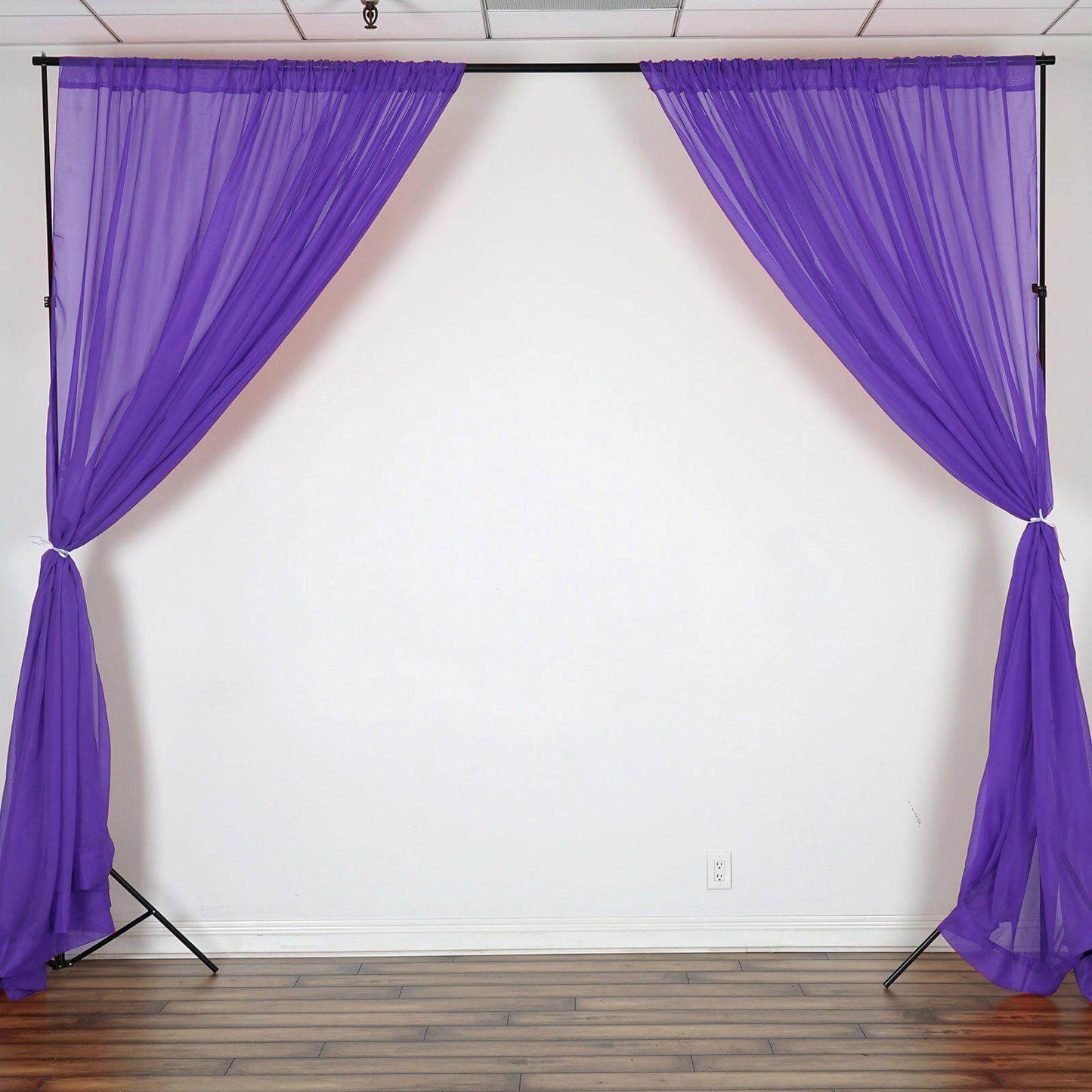 2 Pack Purple Sheer Chiffon Event Curtain Drapes, Durable Flame Resistant Organza Backdrop Event Panels With Rod Pockets - 10ftx10ft - Linen Luxes