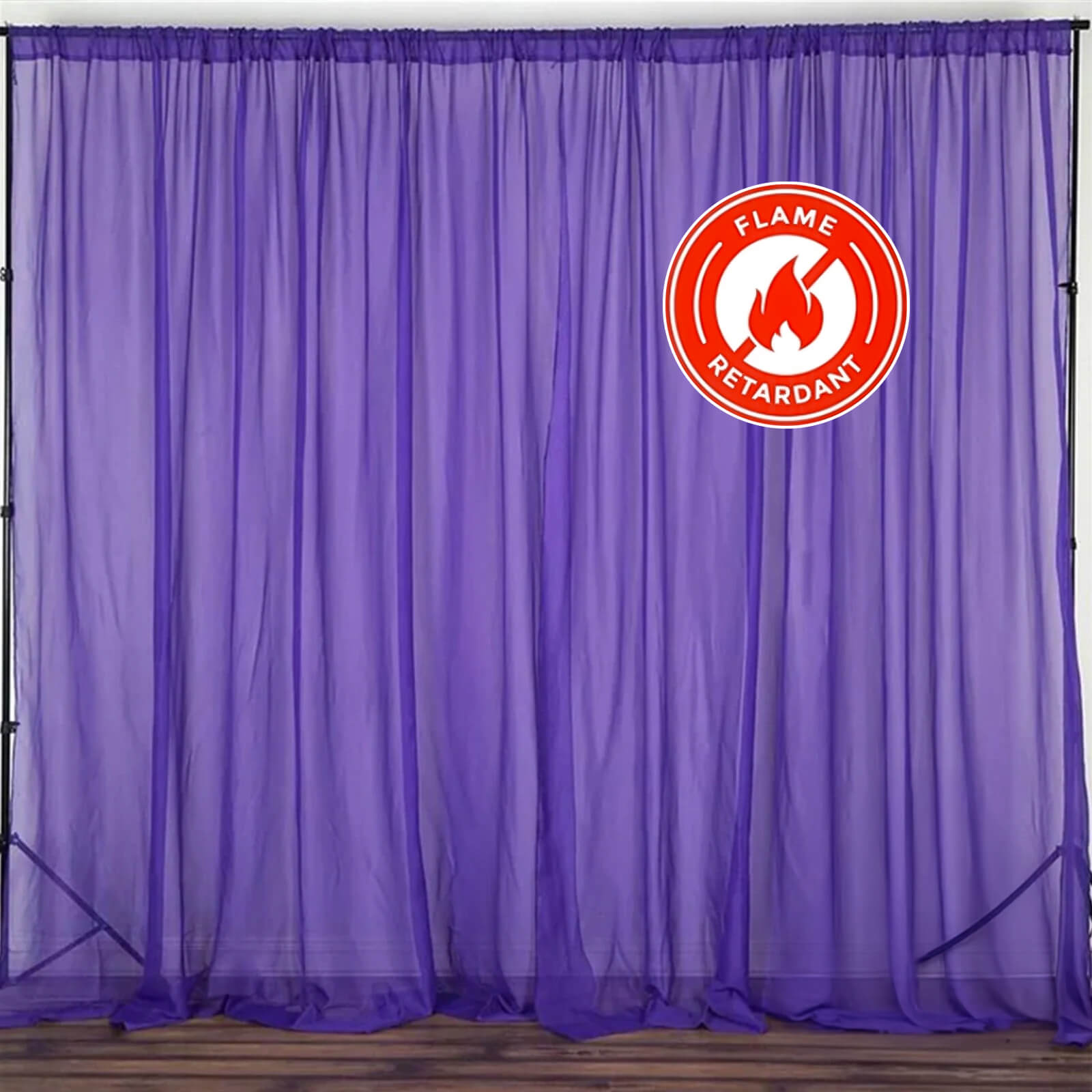 2 Pack Purple Sheer Chiffon Event Curtain Drapes, Durable Flame Resistant Organza Backdrop Event Panels With Rod Pockets - 10ftx10ft - Linen Luxes