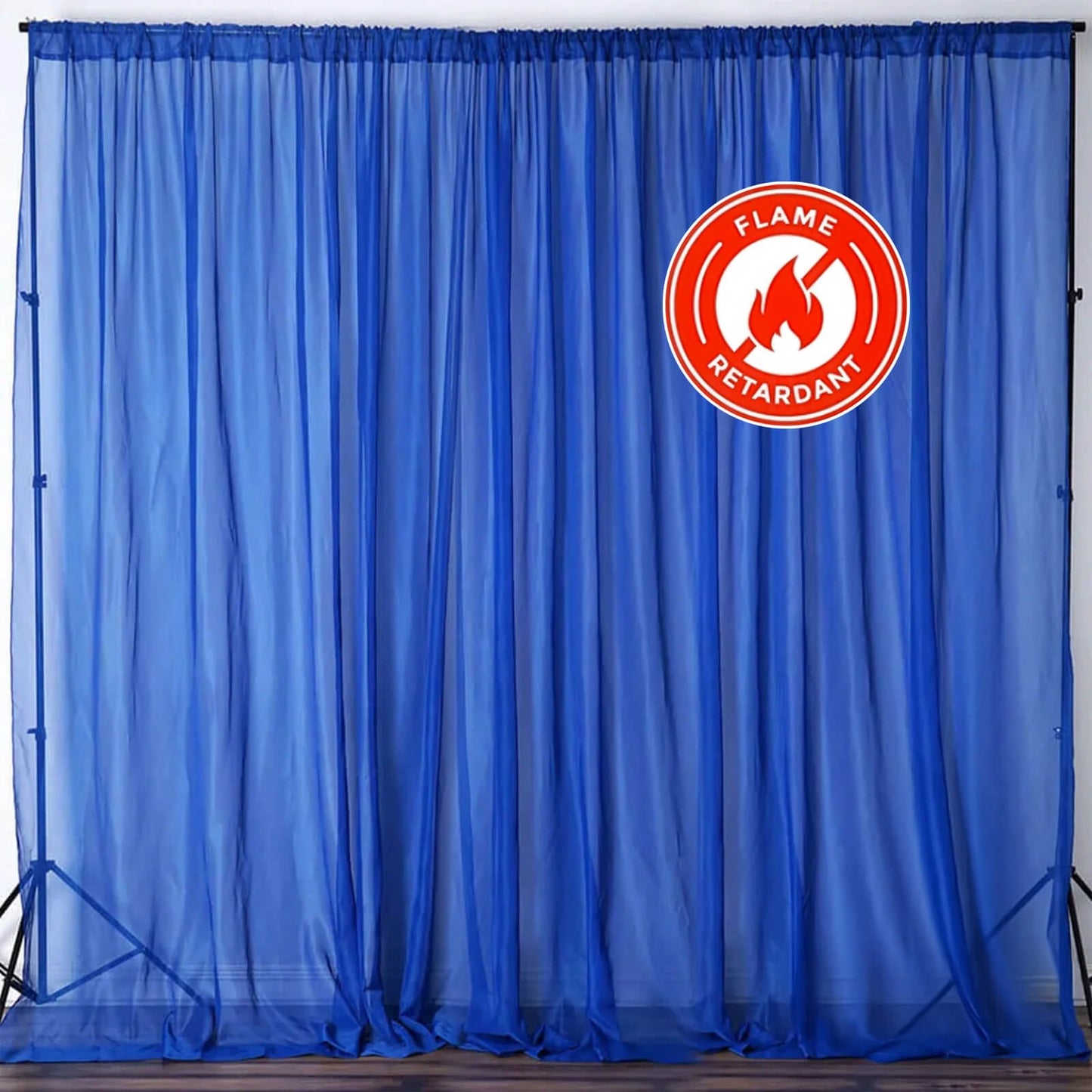 2 Pack Royal Blue Sheer Chiffon Event Curtain Drapes, Durable Flame Resistant Organza Backdrop Event Panels With Rod Pockets - 10ftx10ft - Linen Luxes