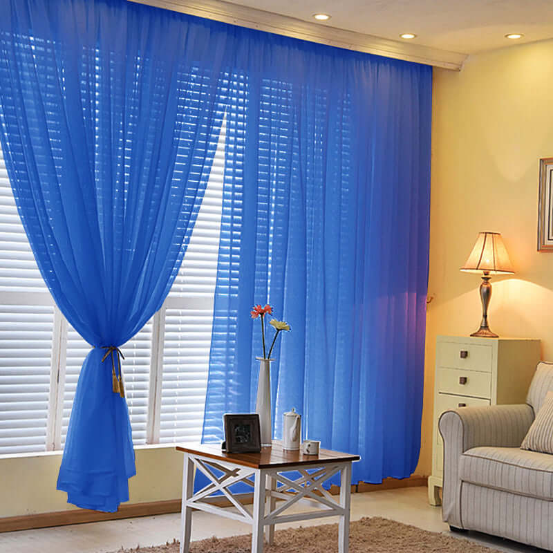 2 Pack Royal Blue Sheer Chiffon Event Curtain Drapes, Durable Flame Resistant Organza Backdrop Event Panels With Rod Pockets - 10ftx10ft - Linen Luxes