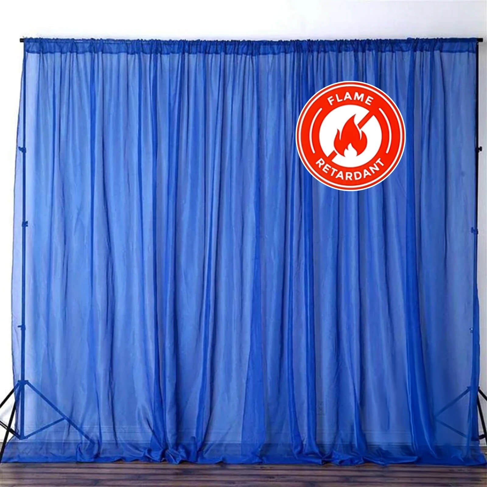 2 Pack Royal Blue Sheer Chiffon Event Curtain Drapes, Durable Flame Resistant Organza Backdrop Event Panels With Rod Pockets - 10ftx10ft - Linen Luxes