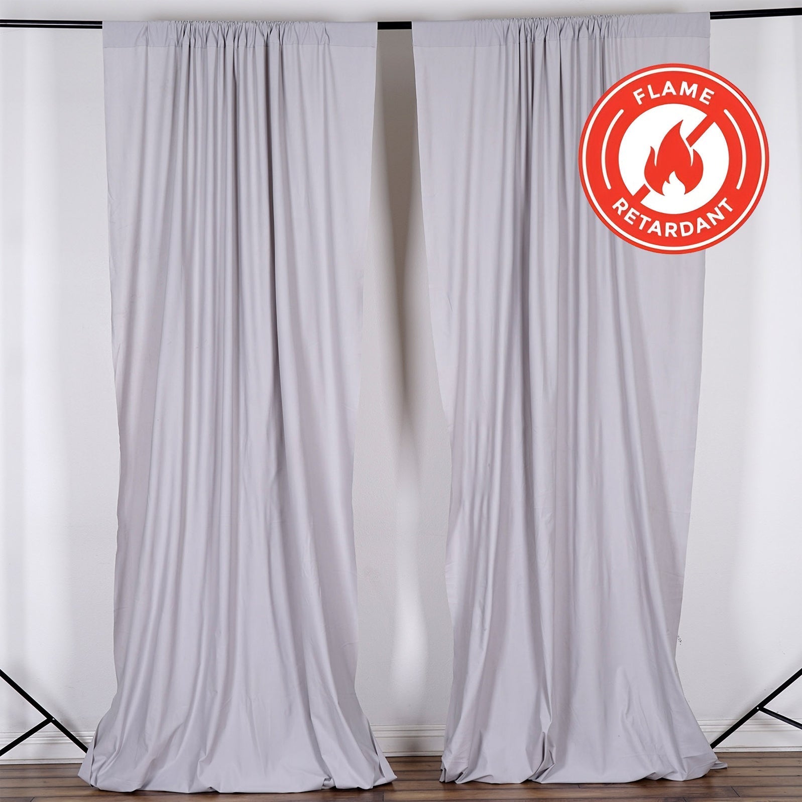 2 Pack Silver Scuba Polyester Event Curtain Drapes, Durable Flame Resistant Backdrop Event Panels Wrinkle Free with Rod Pockets - 10ftx10ft - Linen Luxes