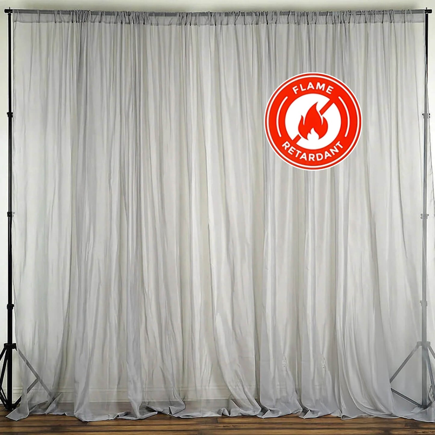 2 Pack Silver Sheer Chiffon Event Curtain Drapes, Durable Flame Resistant Organza Backdrop Event Panels With Rod Pockets - 10ftx10ft - Linen Luxes