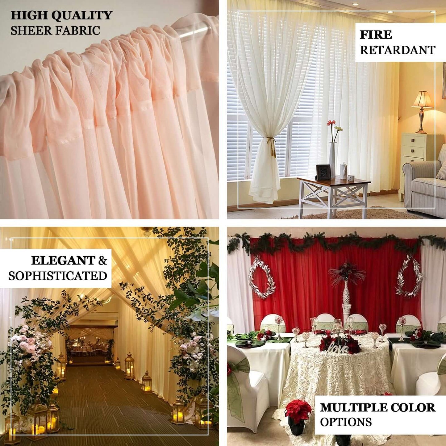 2 Pack Silver Sheer Chiffon Event Curtain Drapes, Durable Flame Resistant Organza Backdrop Event Panels With Rod Pockets - 10ftx10ft - Linen Luxes