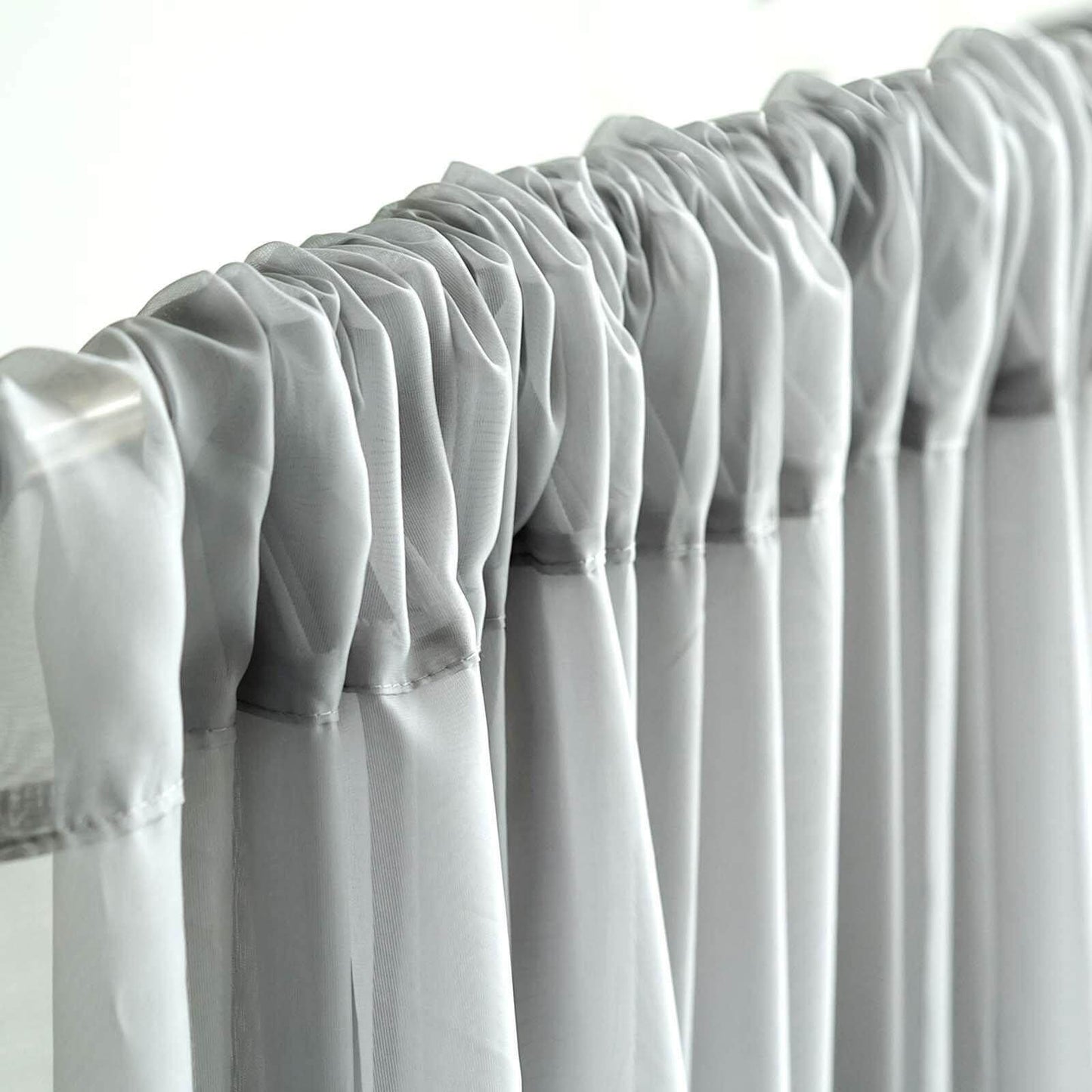 2 Pack Silver Sheer Chiffon Event Curtain Drapes, Durable Flame Resistant Organza Backdrop Event Panels With Rod Pockets - 10ftx10ft - Linen Luxes