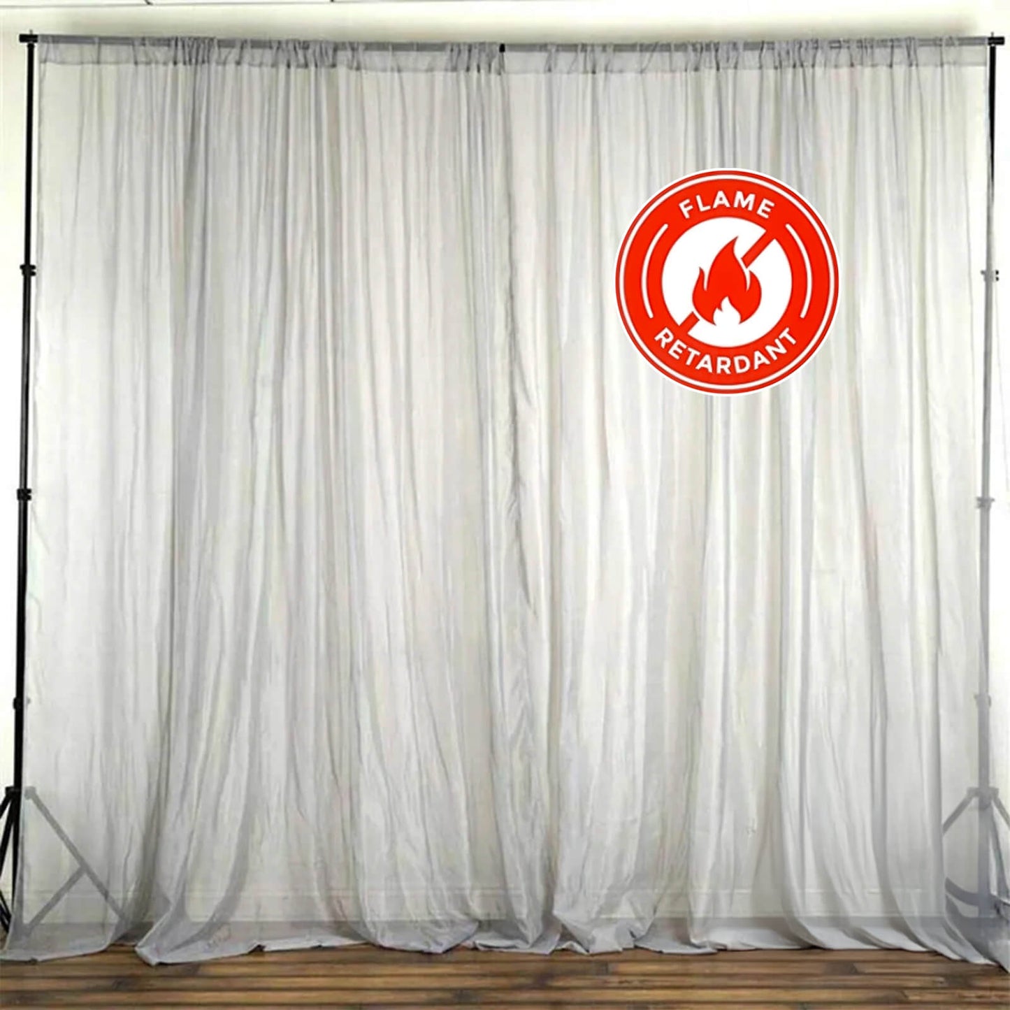 2 Pack Silver Sheer Chiffon Event Curtain Drapes, Durable Flame Resistant Organza Backdrop Event Panels With Rod Pockets - 10ftx10ft - Linen Luxes
