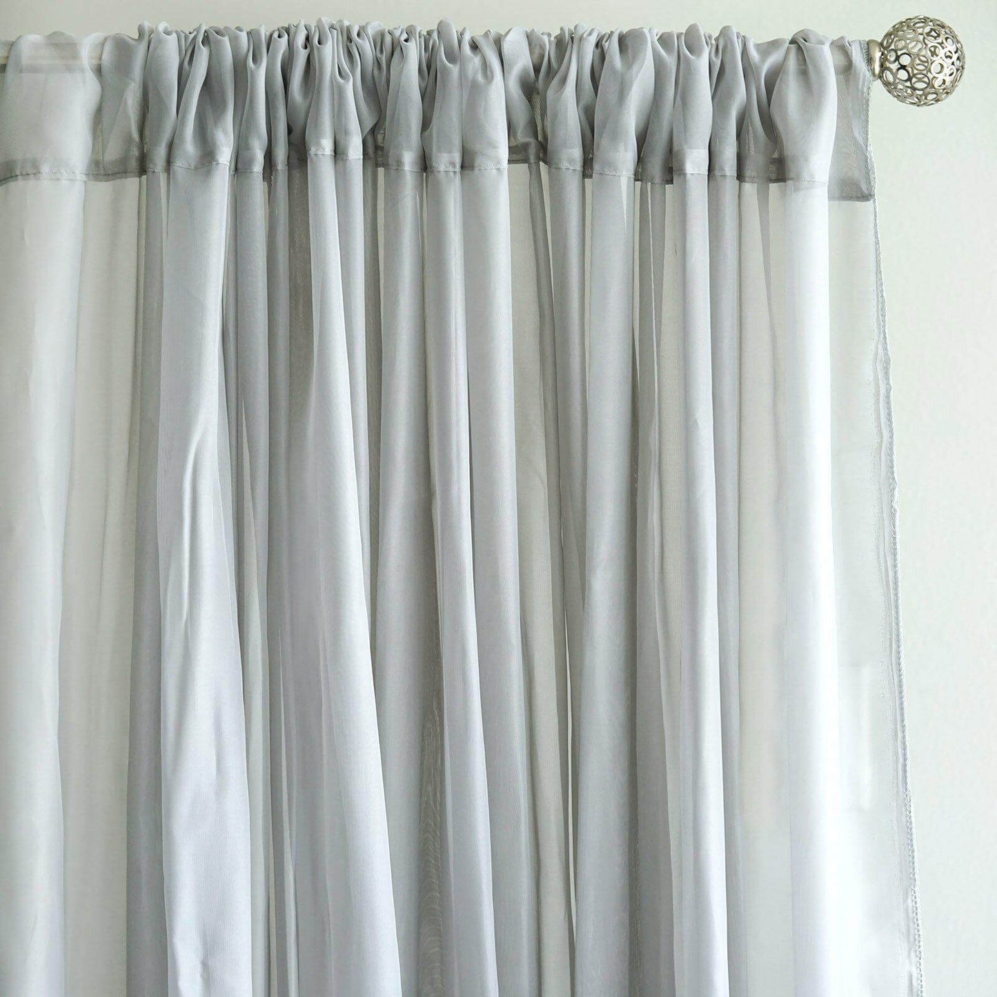 2 Pack Silver Sheer Chiffon Event Curtain Drapes, Durable Flame Resistant Organza Backdrop Event Panels With Rod Pockets - 10ftx10ft - Linen Luxes
