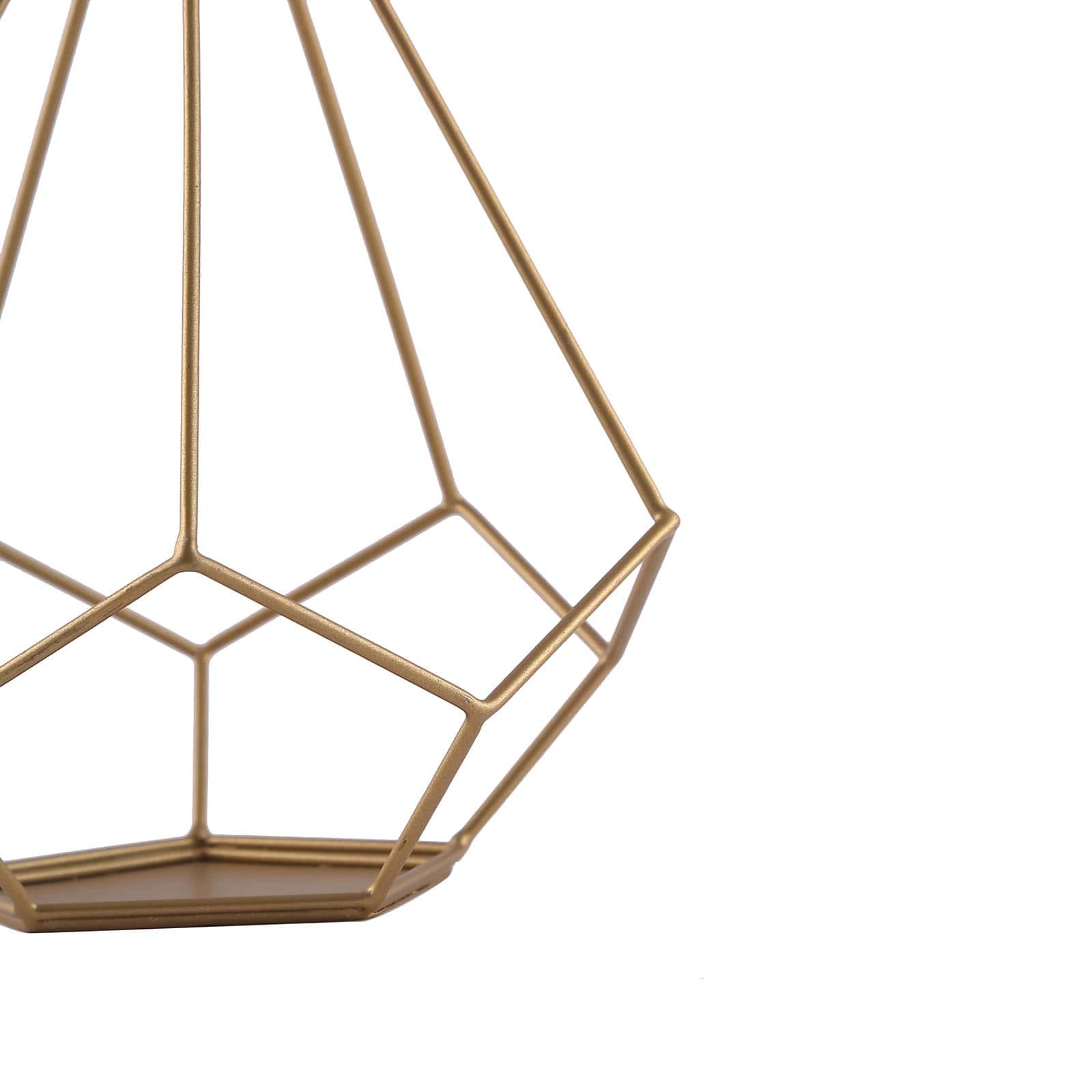 2 - Pack Tealight Candle Holders Gold Metal Pentagon Geometric Open Frame - Flower Stand 9" - Linen Luxes