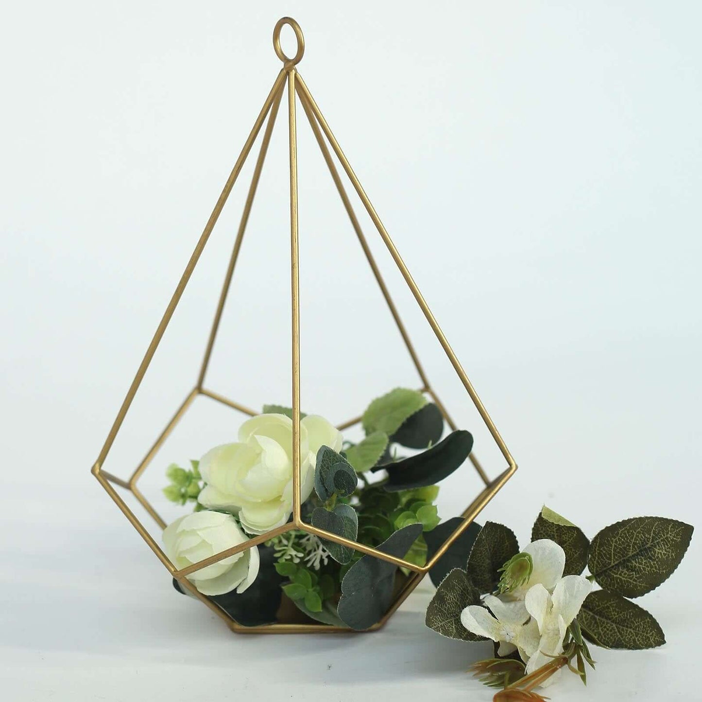 2 - Pack Tealight Candle Holders Gold Metal Pentagon Geometric Open Frame - Flower Stand 9" - Linen Luxes