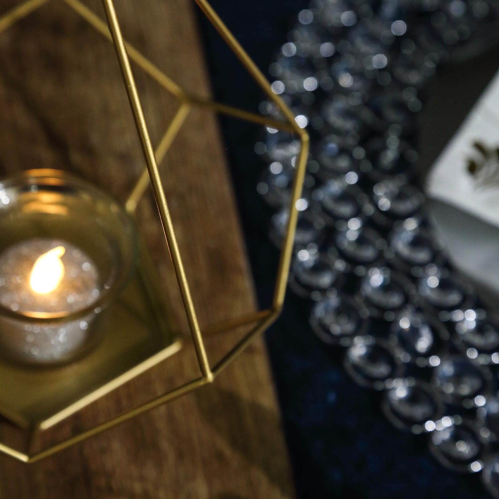 2 - Pack Tealight Candle Holders Gold Metal Pentagon Geometric Open Frame - Flower Stand 9" - Linen Luxes