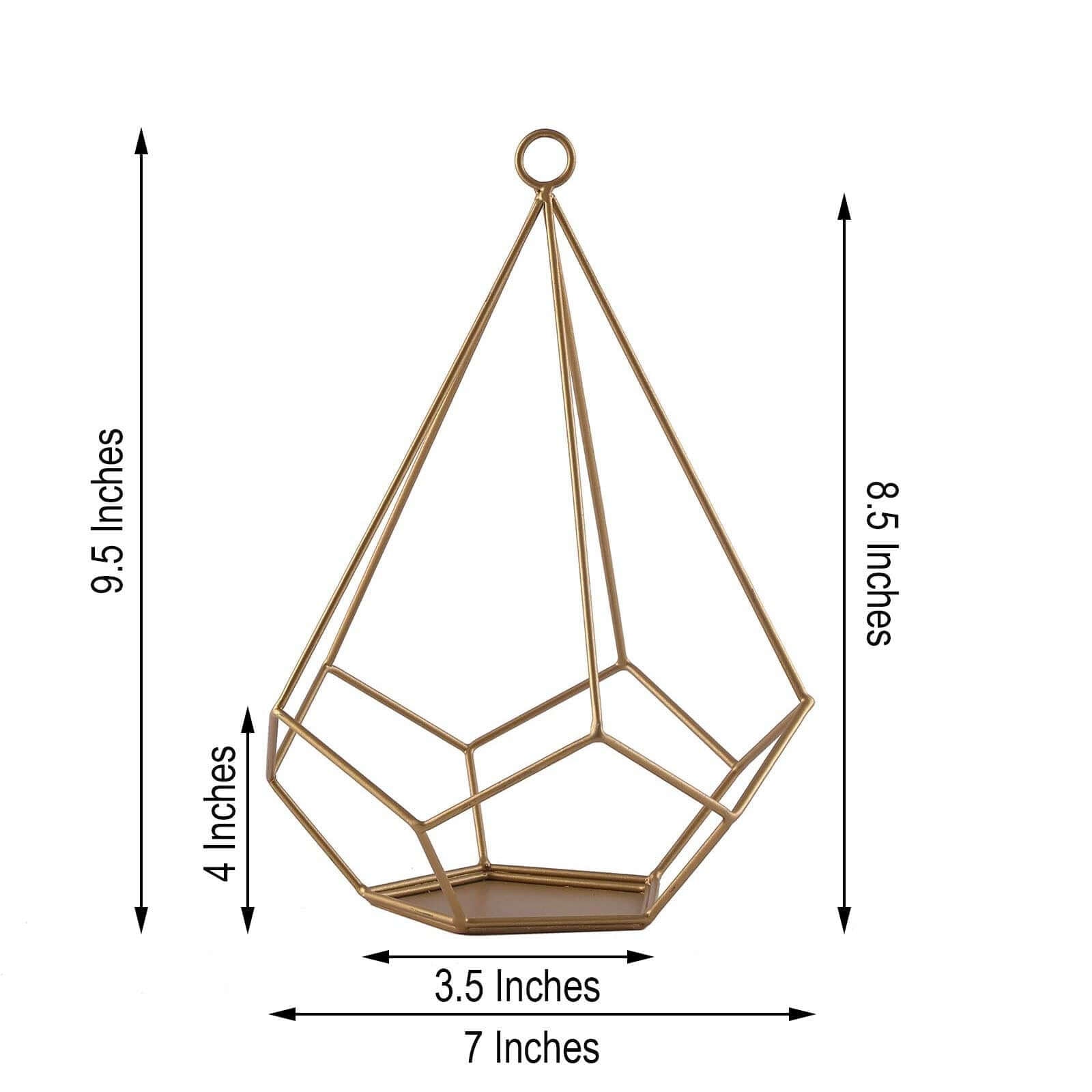 2 - Pack Tealight Candle Holders Gold Metal Pentagon Geometric Open Frame - Flower Stand 9" - Linen Luxes