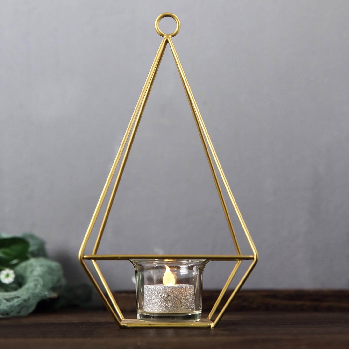 2 - Pack Tealight Candle Holders Gold Metal Pyramid Geometric Open Frame - Flower Stand 9" - Linen Luxes