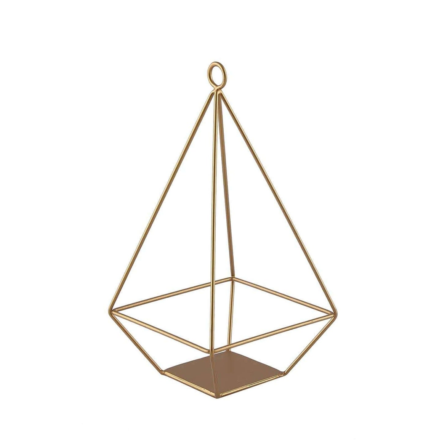 2 - Pack Tealight Candle Holders Gold Metal Pyramid Geometric Open Frame - Flower Stand 9" - Linen Luxes