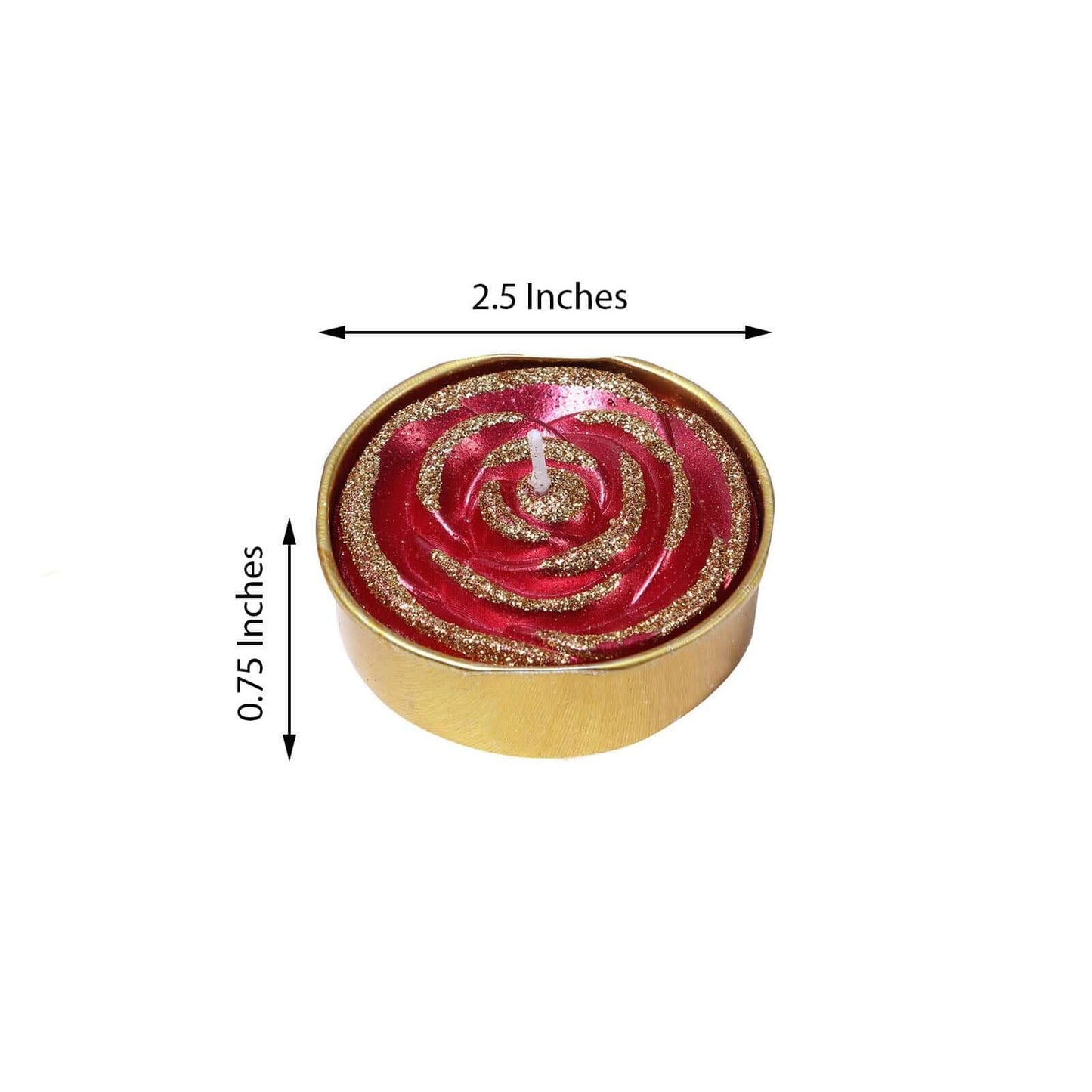 2 - Pack Tealight Candles Red/Gold Glitter Rose Design - Unscented Dripless Wax for Romantic Decor - Linen Luxes