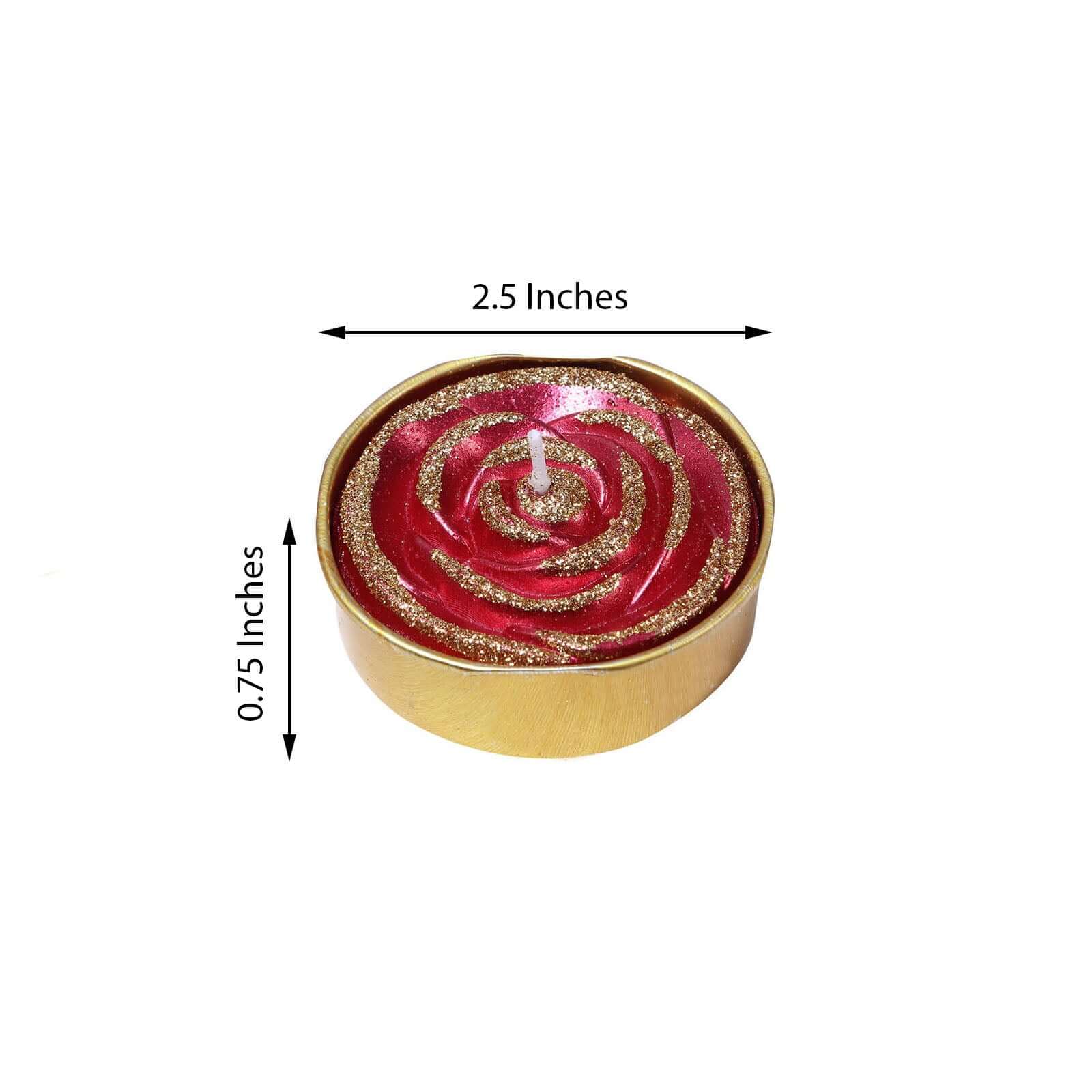 2 - Pack Tealight Candles Red/Gold Glitter Rose Design - Unscented Dripless Wax for Romantic Decor - Linen Luxes