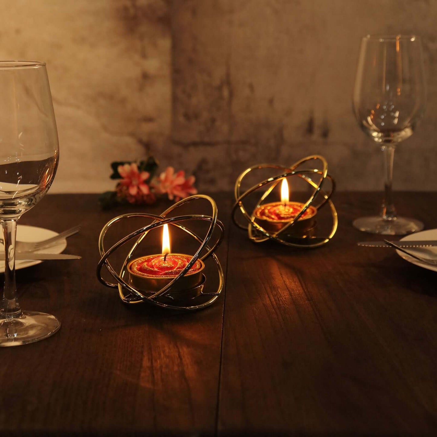 2 - Pack Tealight Candles Red/Gold Glitter Rose Design - Unscented Dripless Wax for Romantic Decor - Linen Luxes