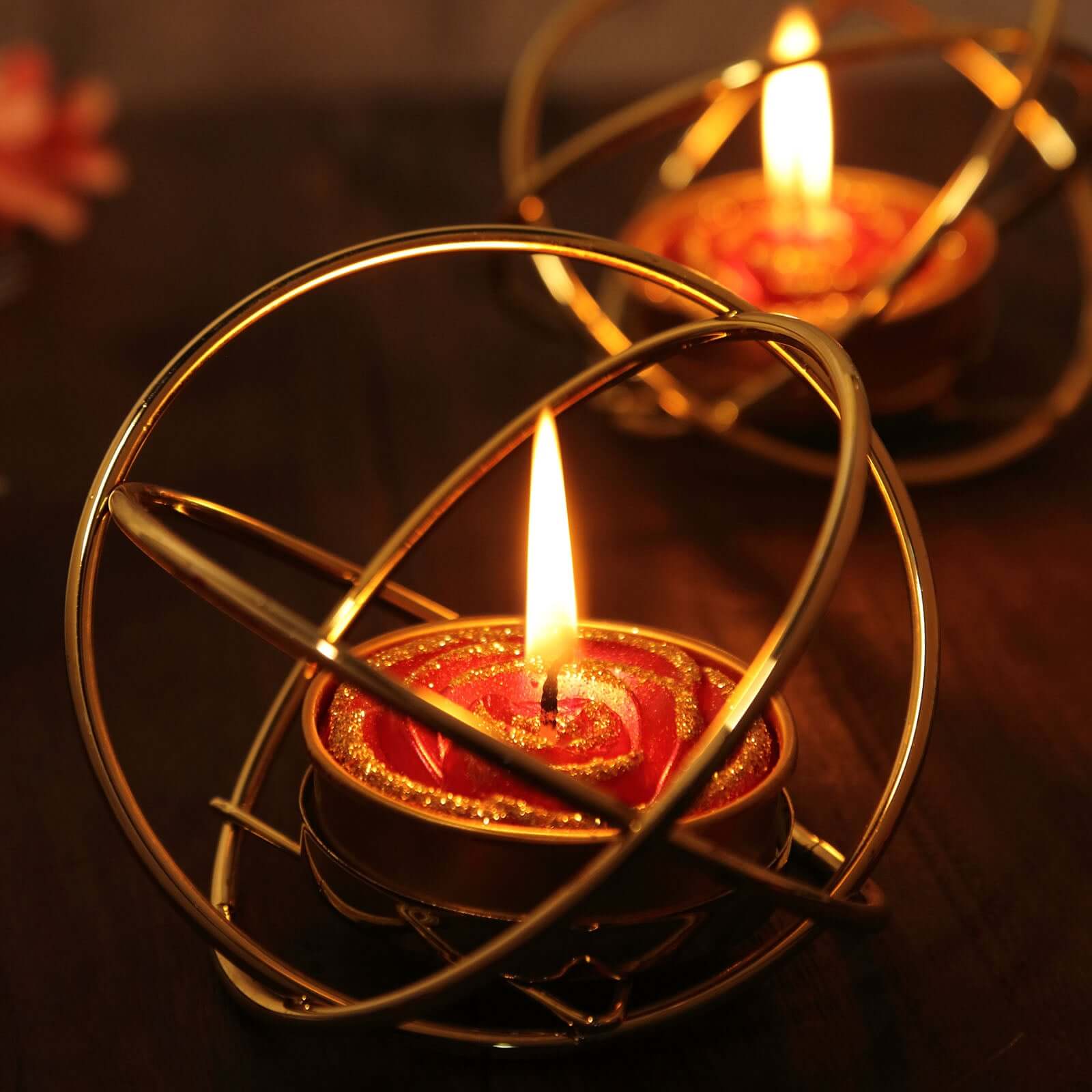 2 - Pack Tealight Candles Red/Gold Glitter Rose Design - Unscented Dripless Wax for Romantic Decor - Linen Luxes