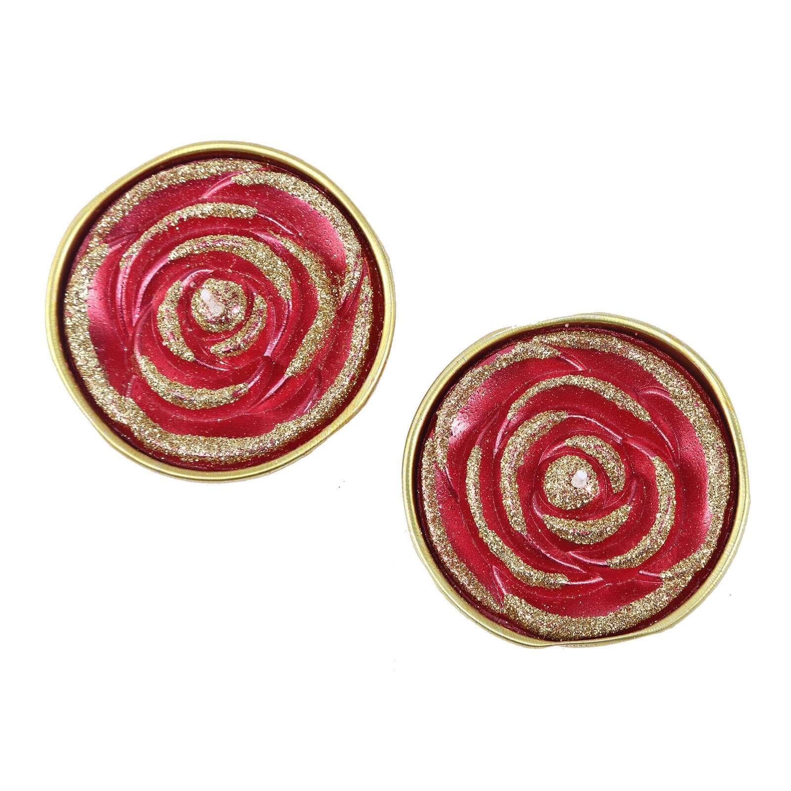 2 - Pack Tealight Candles Red/Gold Glitter Rose Design - Unscented Dripless Wax for Romantic Decor - Linen Luxes