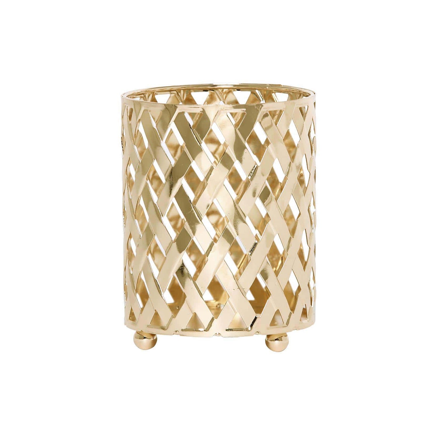 2 - Pack Votive Candle Holders Gold Metal Diamond Cut Geometric Design - Perfect for Home DÃ©cor and Events 4" - Linen Luxes