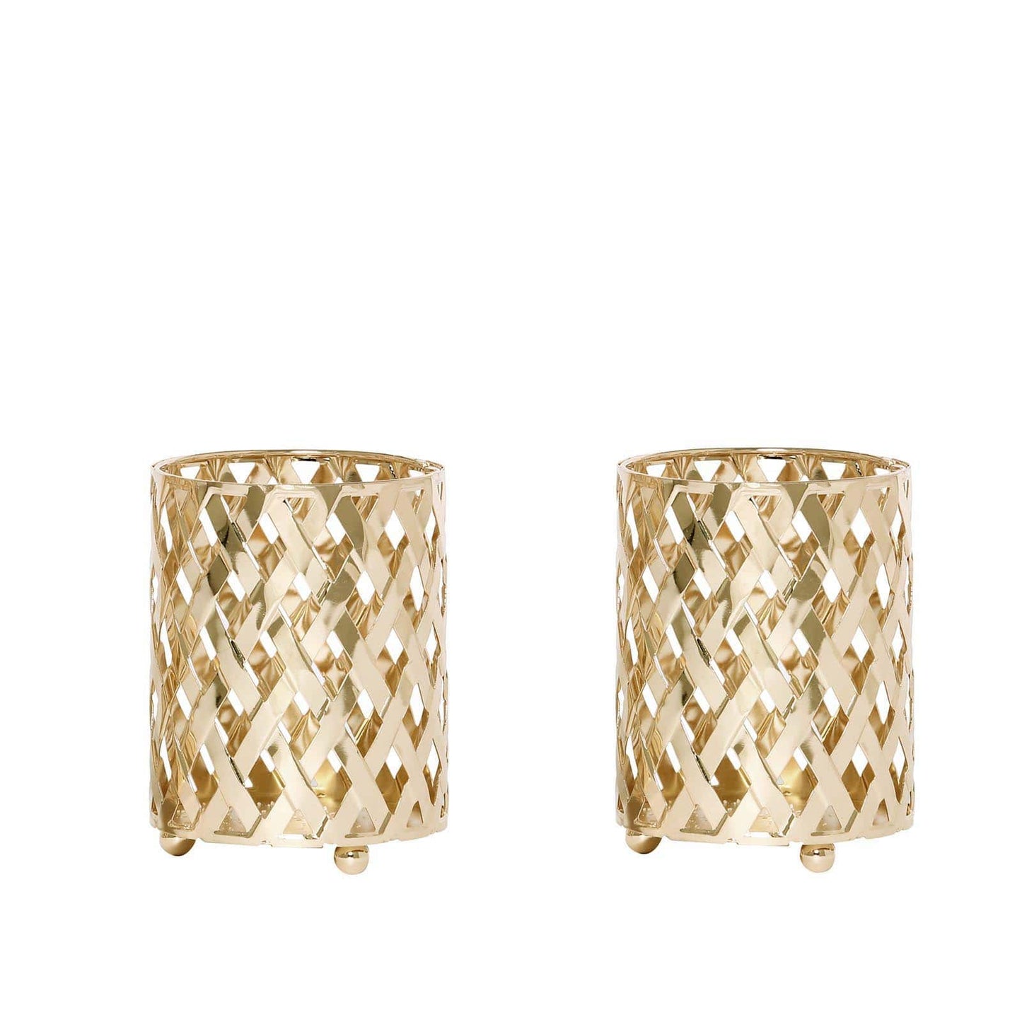 2 - Pack Votive Candle Holders Gold Metal Diamond Cut Geometric Design - Perfect for Home DÃ©cor and Events 4" - Linen Luxes