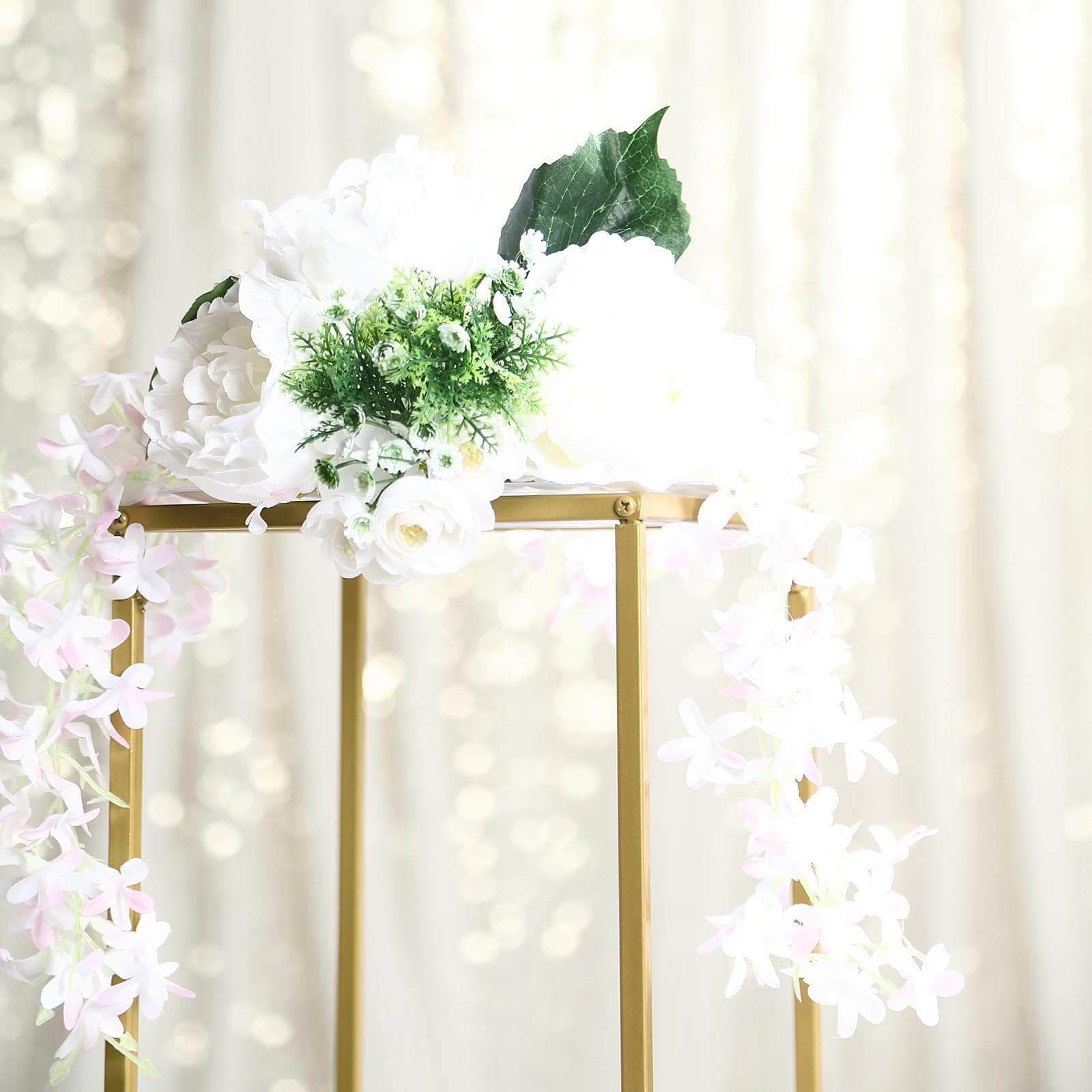 2 - Pack Wedding Flower Stand Gold Metal Geometric Column Frame Rectangular - Versatile Floral Pedestal for Sophisticated Arrangements 16" - Linen Luxes
