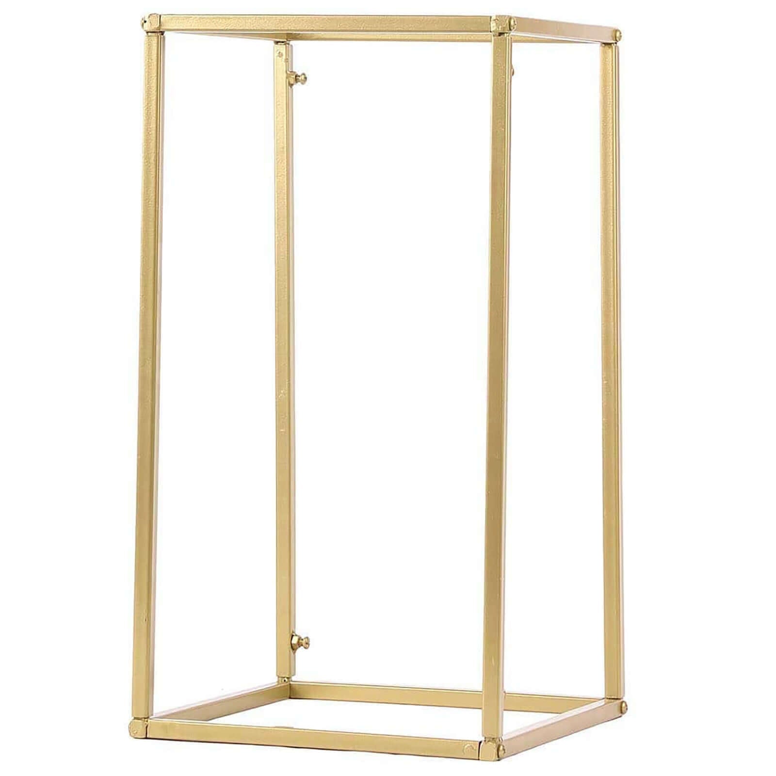 2 - Pack Wedding Flower Stand Gold Metal Geometric Column Frame Rectangular - Versatile Floral Pedestal for Sophisticated Arrangements 16" - Linen Luxes