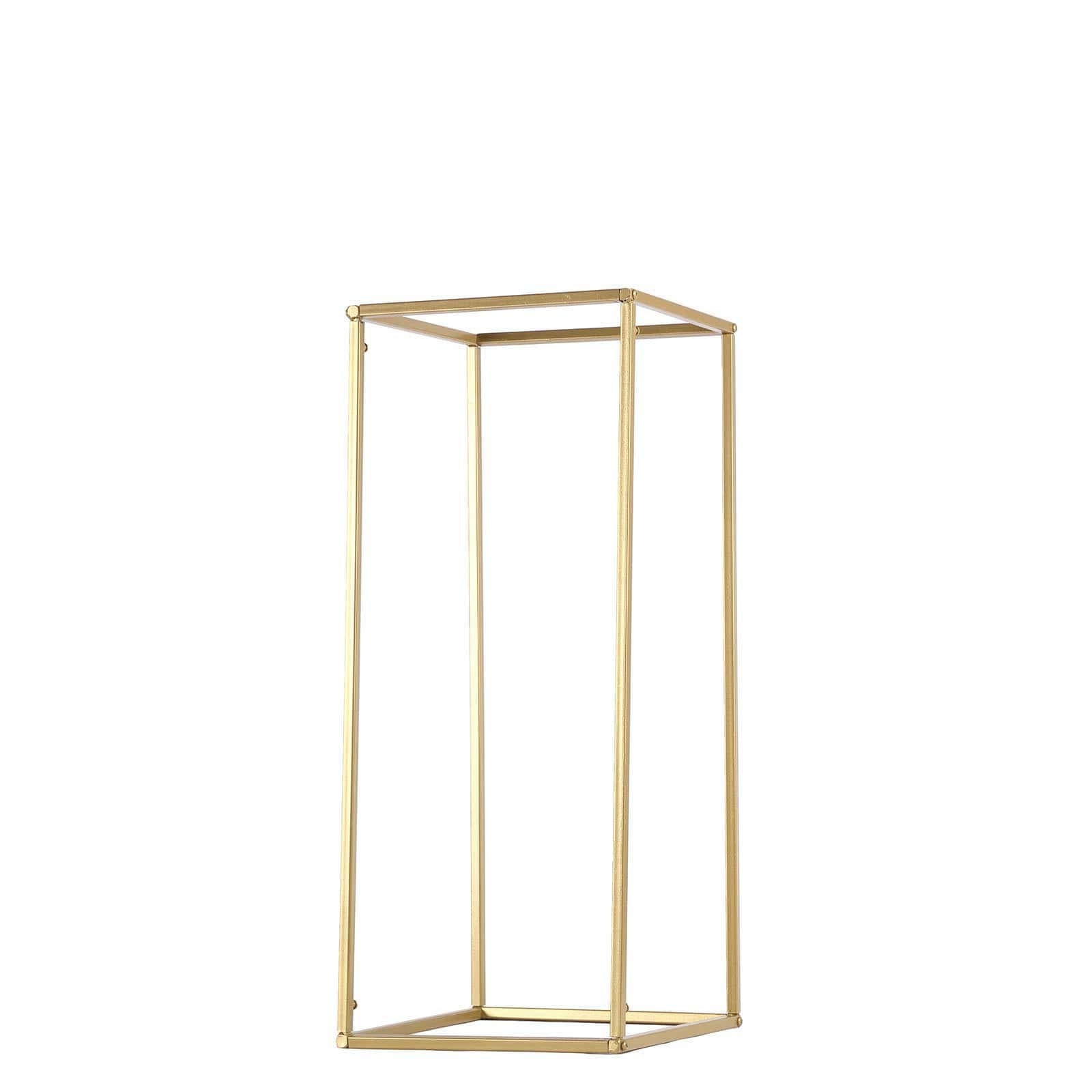 2 - Pack Wedding Flower Stand Gold Metal Geometric Column Frame Rectangular - Versatile Floral Pedestal for Sophisticated Arrangements 24" - Linen Luxes