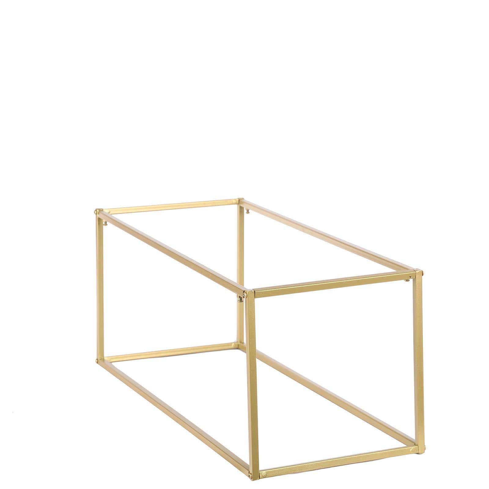 2 - Pack Wedding Flower Stand Gold Metal Geometric Column Frame Rectangular - Versatile Floral Pedestal for Sophisticated Arrangements 24" - Linen Luxes