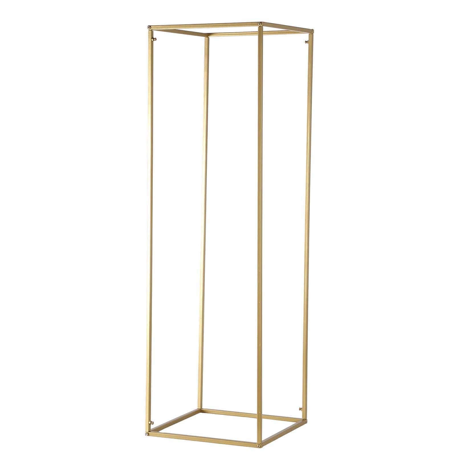 2 - Pack Wedding Flower Stand Gold Metal Geometric Column Frame Rectangular - Versatile Floral Pedestal for Sophisticated Arrangements 40" - Linen Luxes
