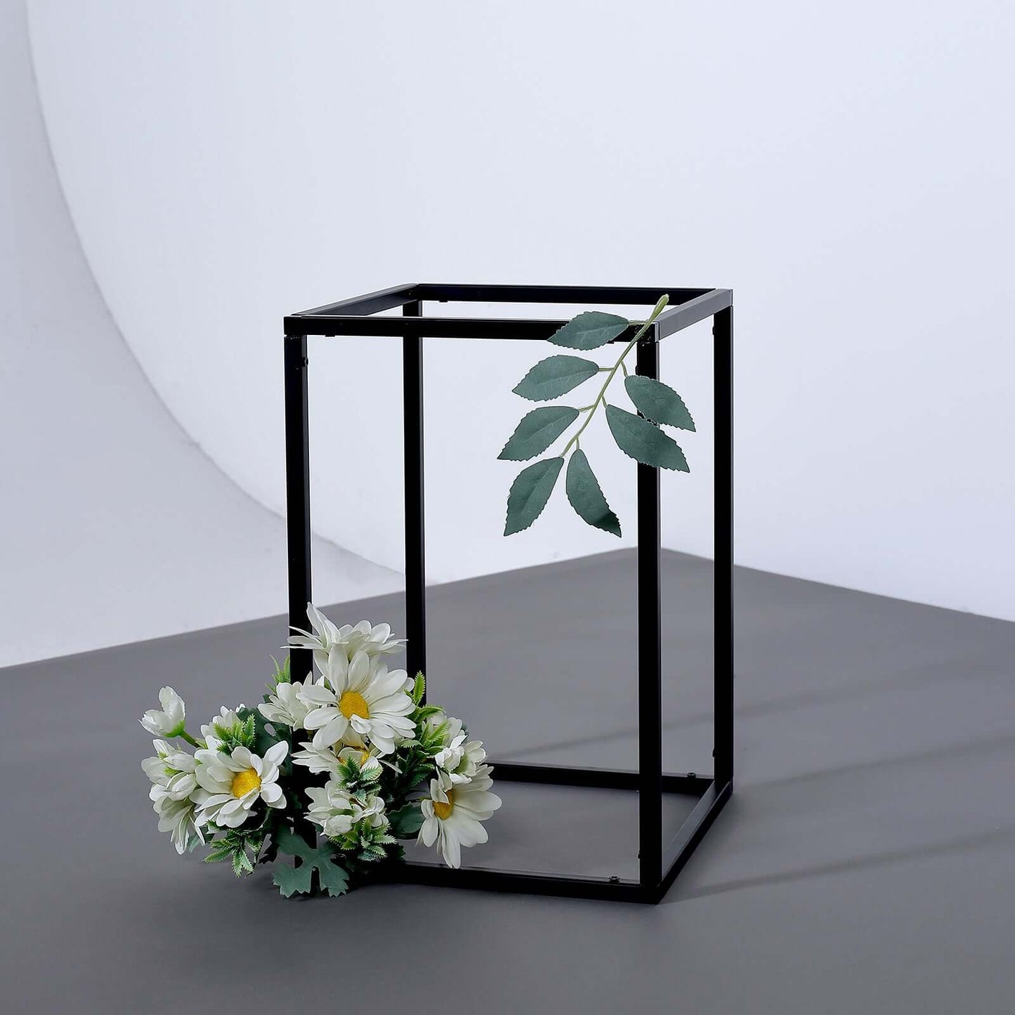 2-Pack Wedding Flower Stand Matte Black Metal Geometric Column Frame Rectangular - Versatile Floral Pedestal for Sophisticated Arrangements 12"
