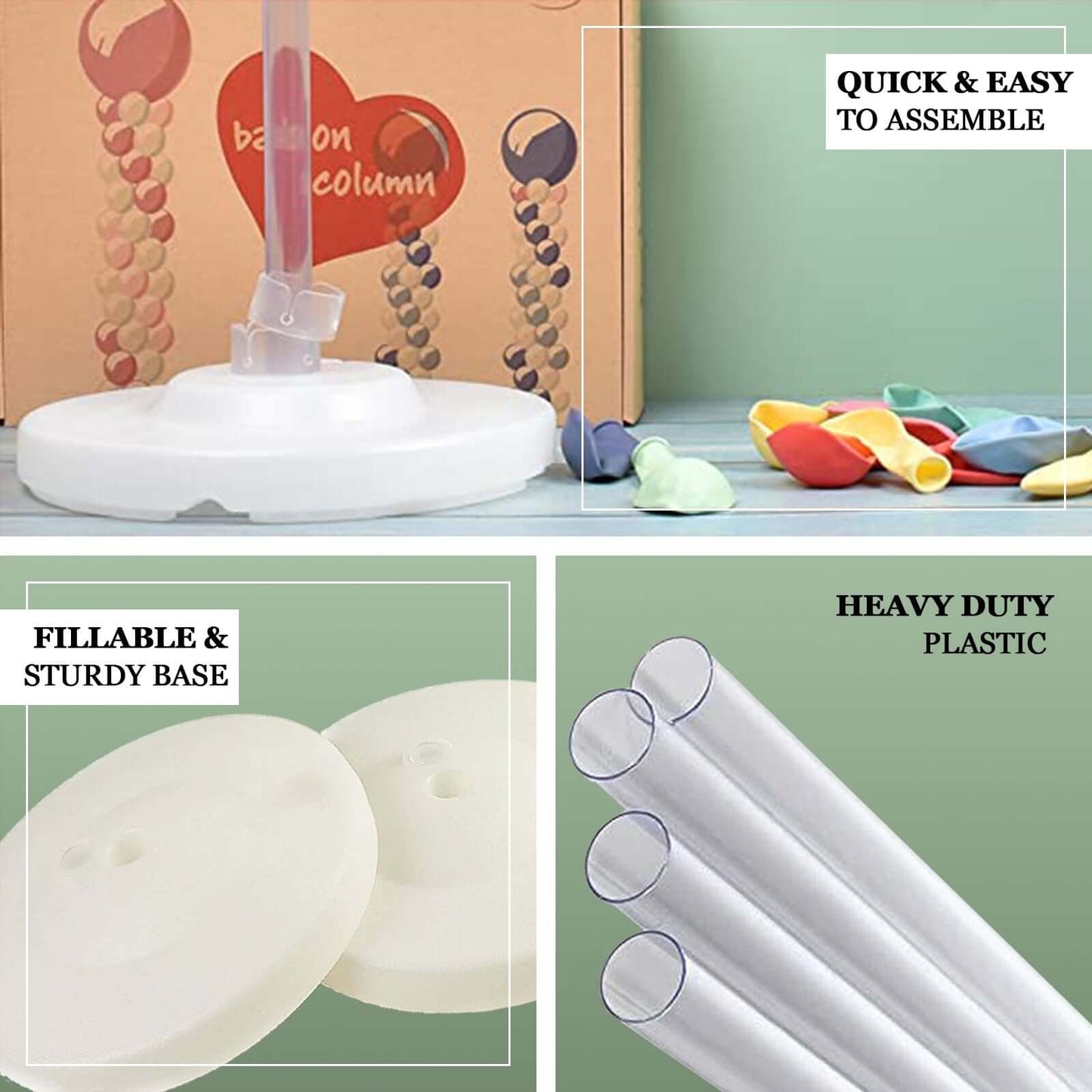 2 Pack White Balloon Column Stand Kit, 8ft Balloon Towers - Linen Luxes