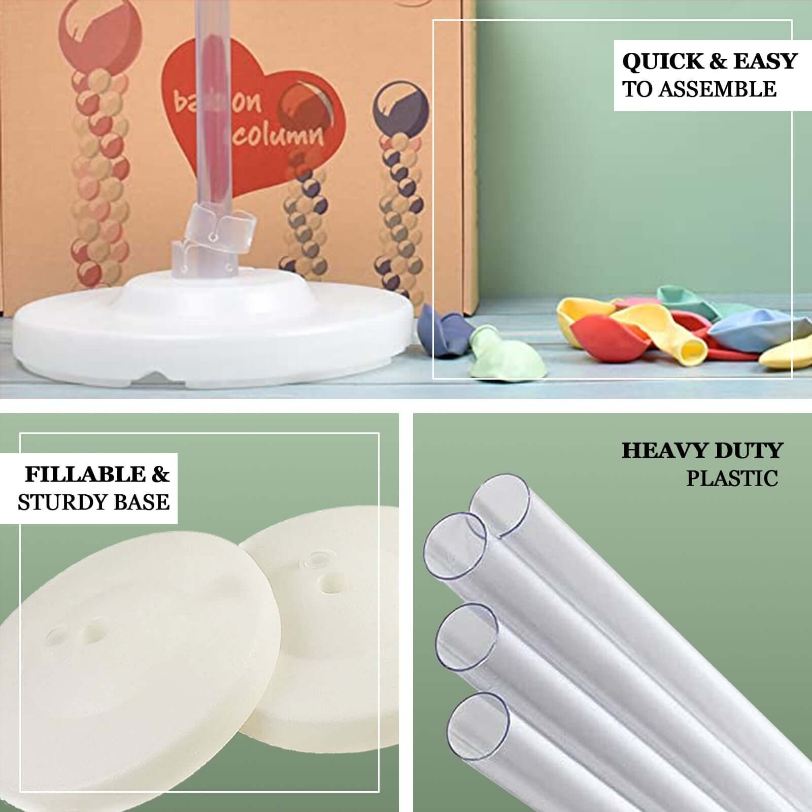 2 Pack White Balloon Column Stand Kit, 8ft Balloon Towers - Linen Luxes