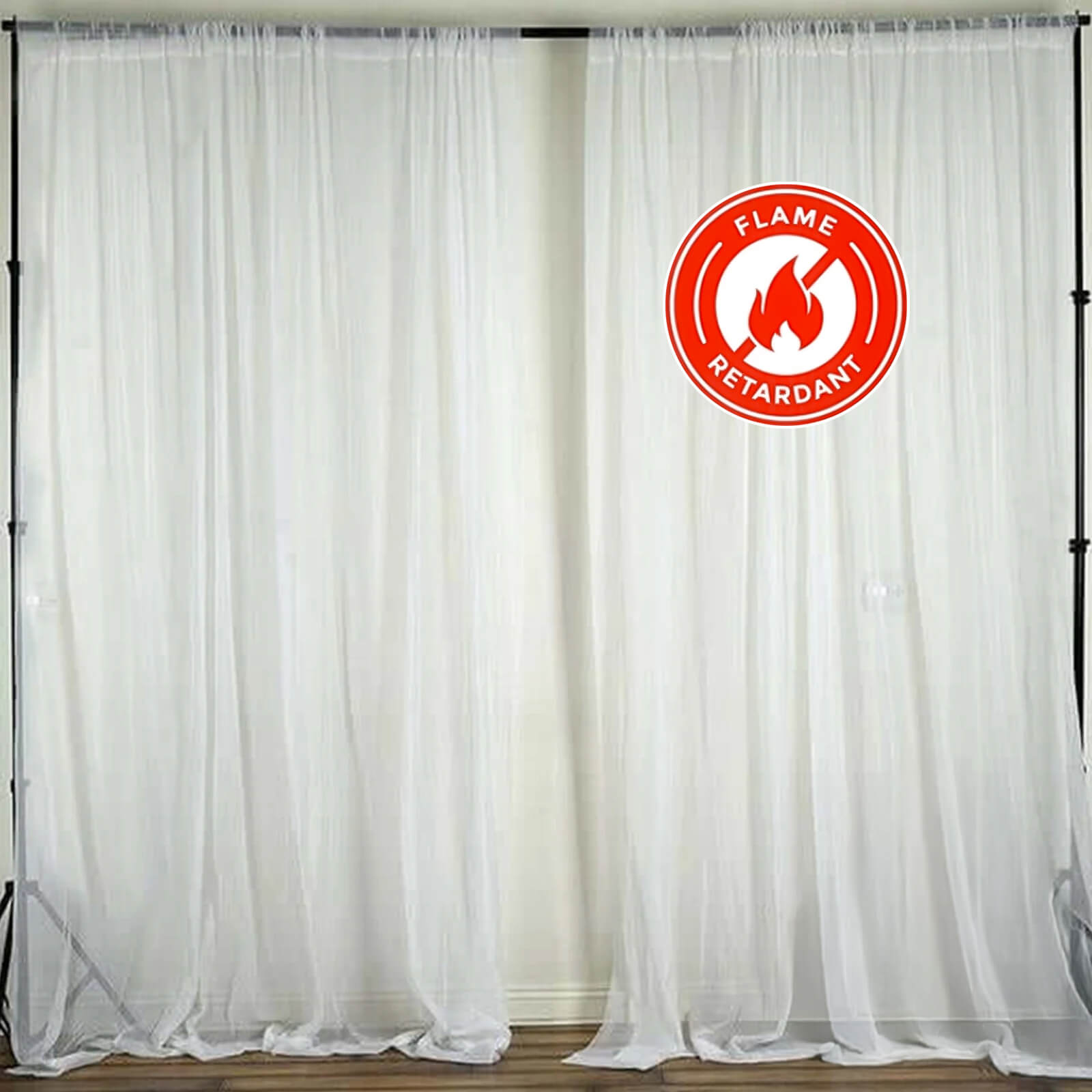 2 Pack White Sheer Chiffon Event Curtain Drapes, Durable Flame Resistant Organza Backdrop Event Panels With Rod Pockets - 10ftx10ft - Linen Luxes