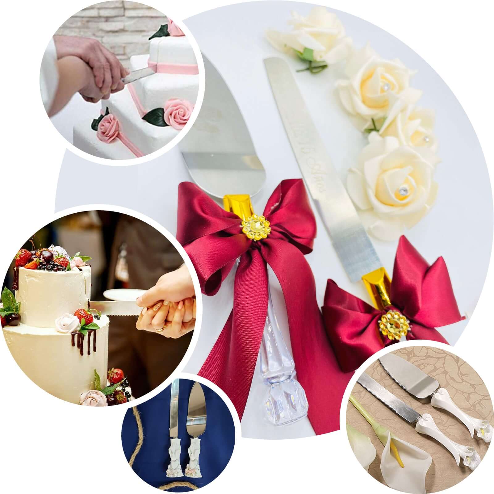 2 Set Knife and Server Stainless Steel with Clear Acrylic Handle - Party Favors with Gift Box 10" & 12" - Linen Luxes