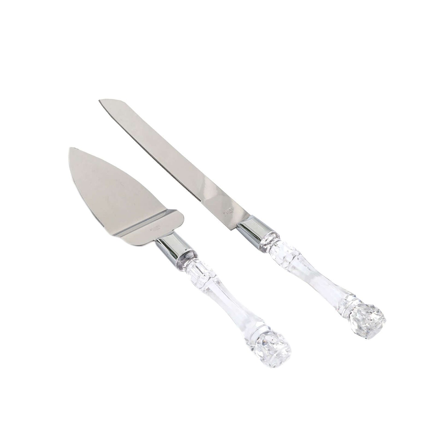 2 Set Knife and Server Stainless Steel with Clear Acrylic Handle - Party Favors with Gift Box 10" & 12" - Linen Luxes