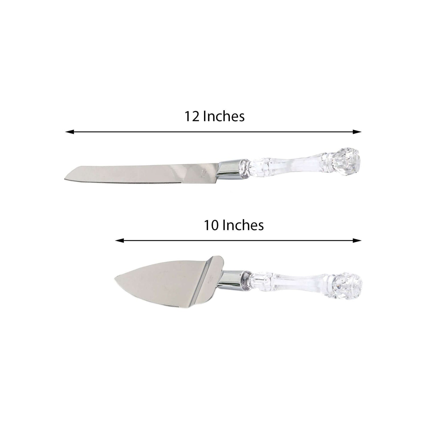 2 Set Knife and Server Stainless Steel with Clear Acrylic Handle - Party Favors with Gift Box 10" & 12" - Linen Luxes