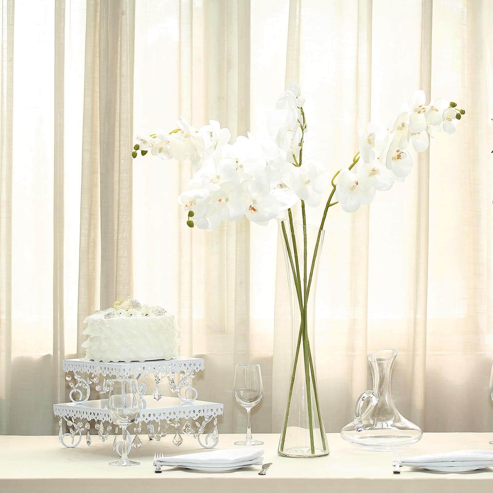 2 Stems 40" Tall White Artificial Silk Orchid Flower Bouquets - Linen Luxes